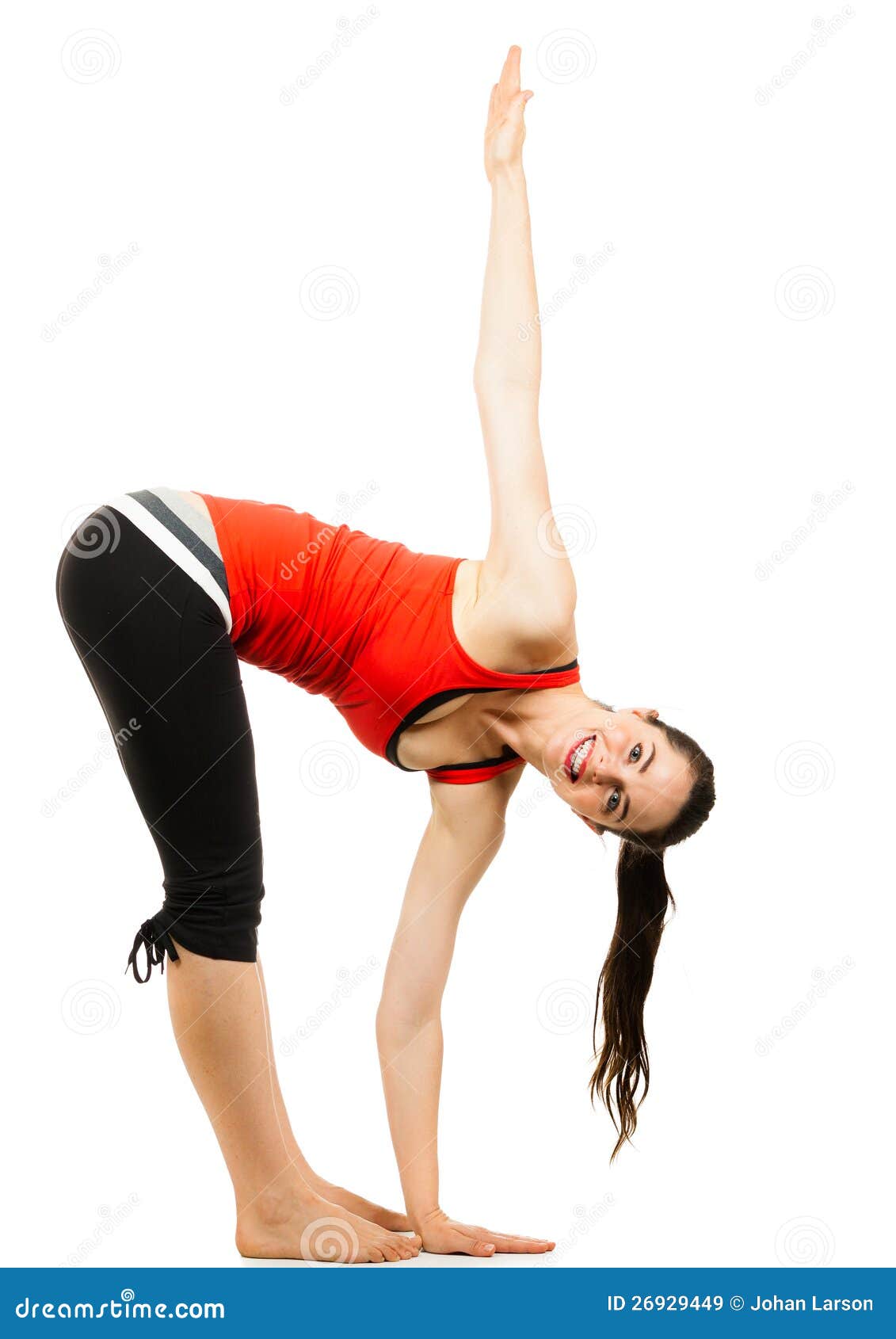 Happy Fit Woman Doing a Yoga Stretch Stock Image - Image of fitness ...