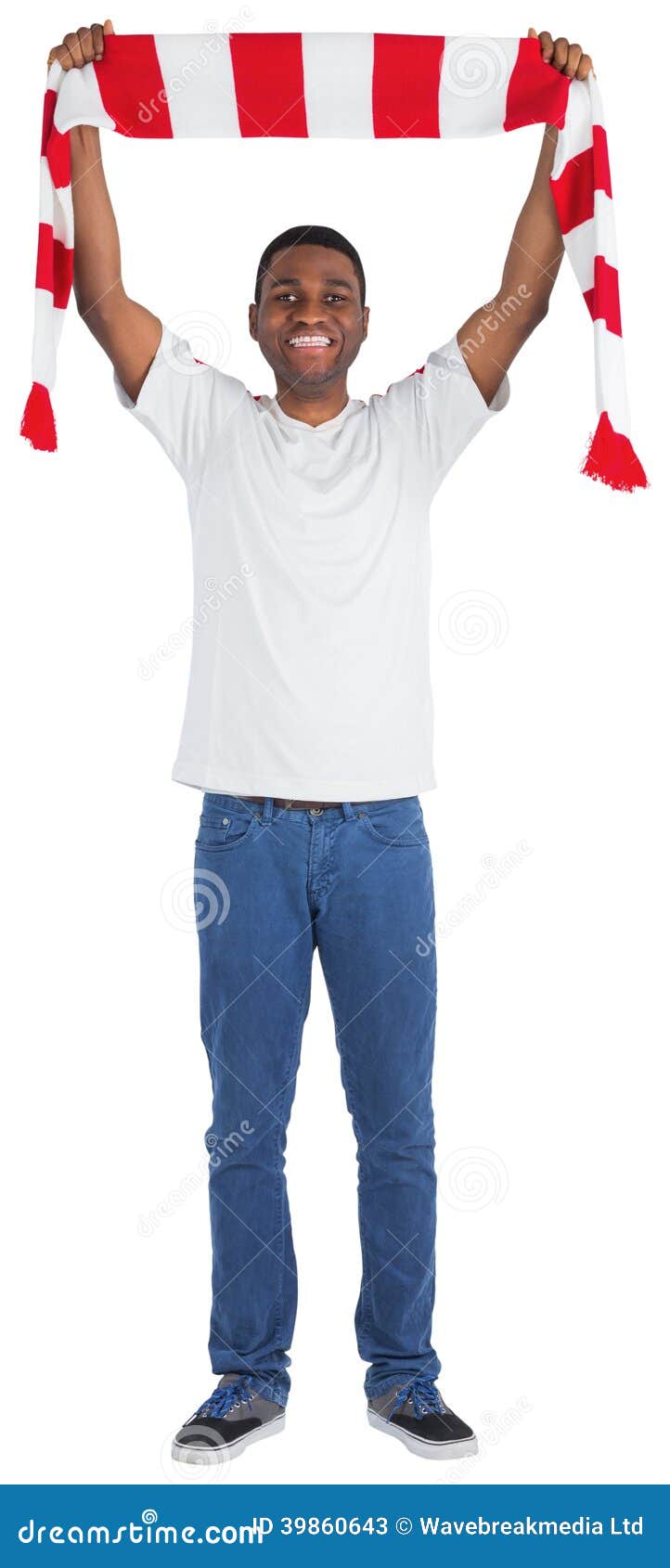 Happy Football Fan Waving Scarf Stock Image - Image of striped, white ...
