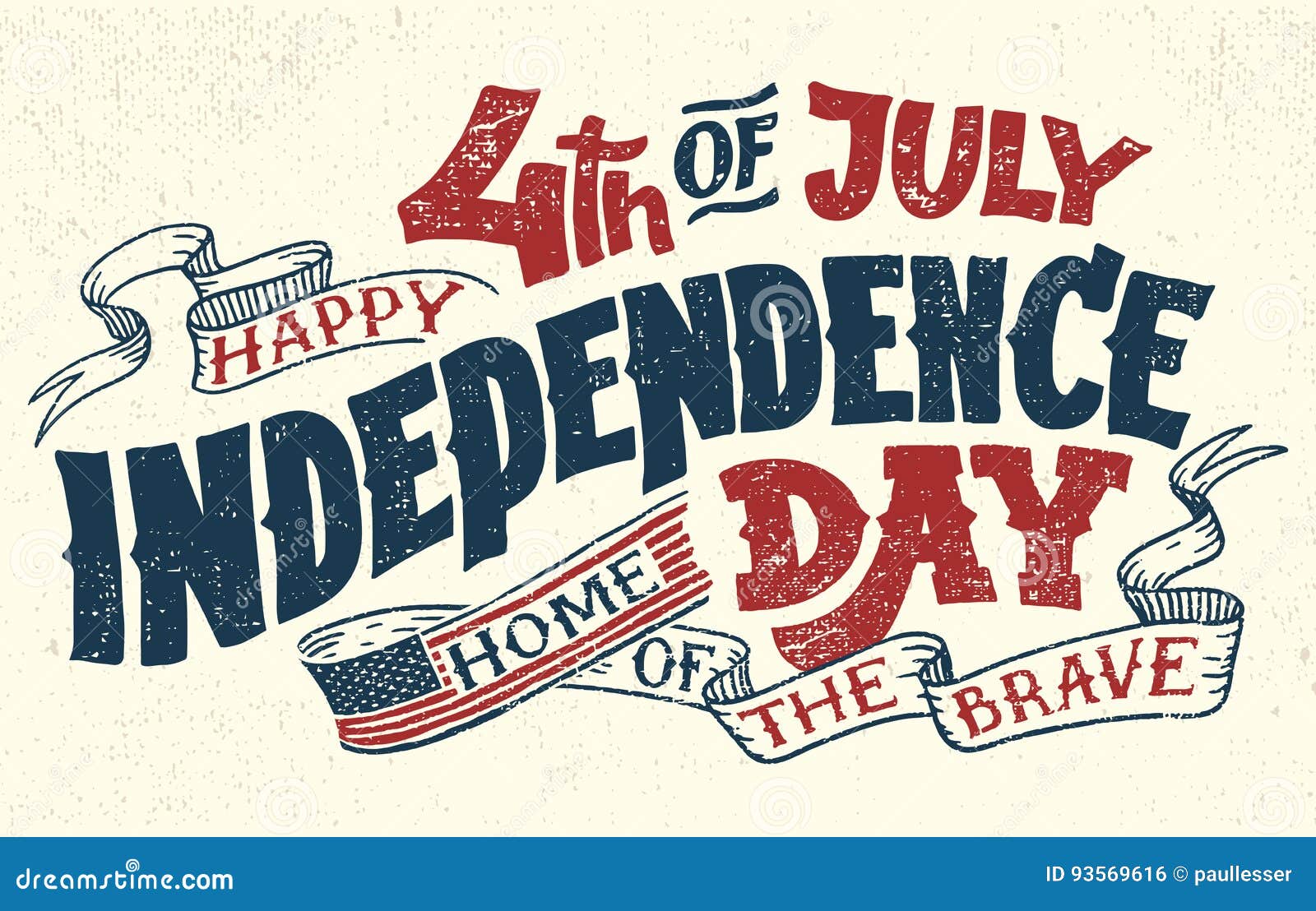 happy fourth of july hand lettering greeting card