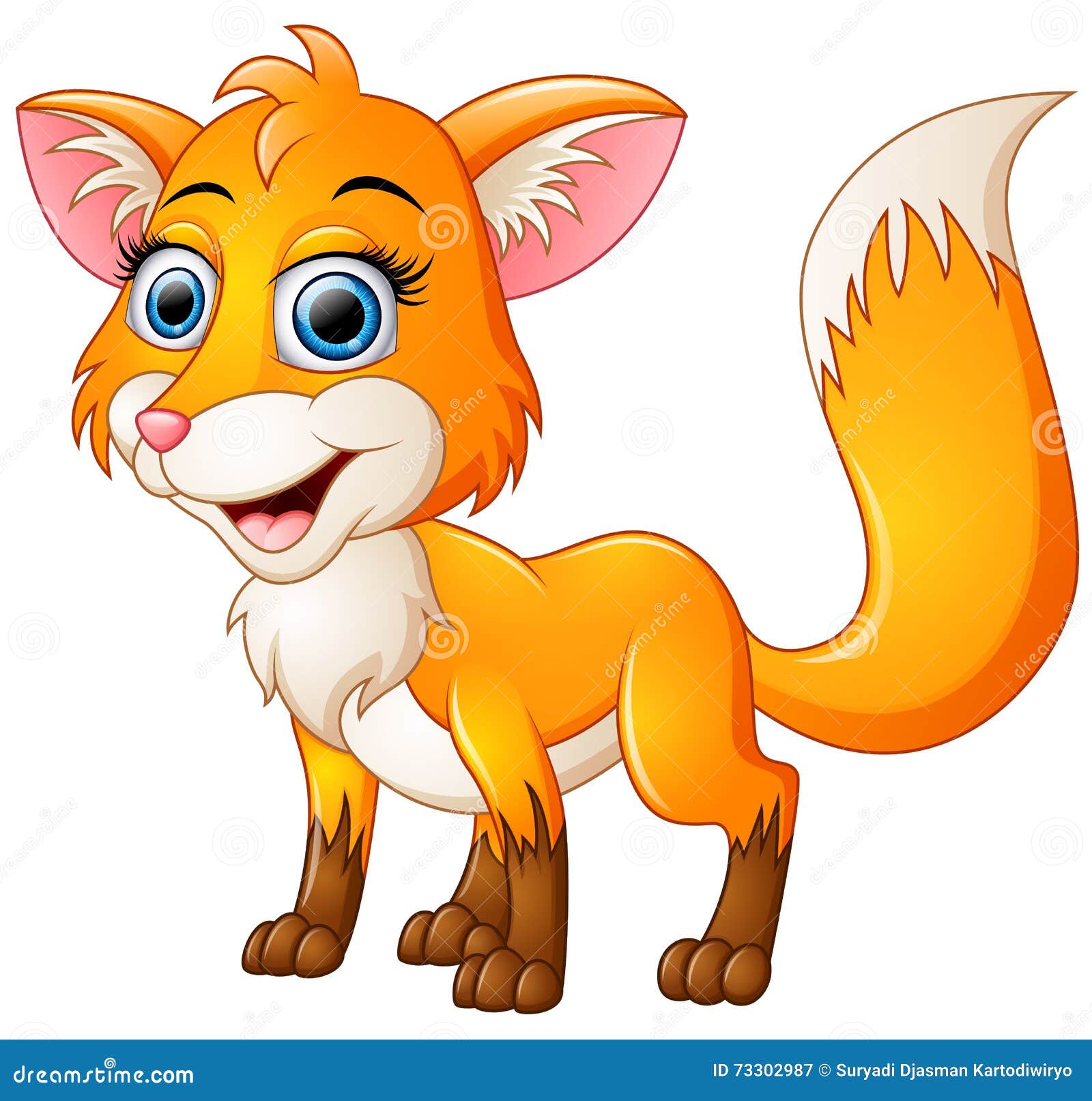 Happy Fox Cartoon Isolated On White Background Stock Vector