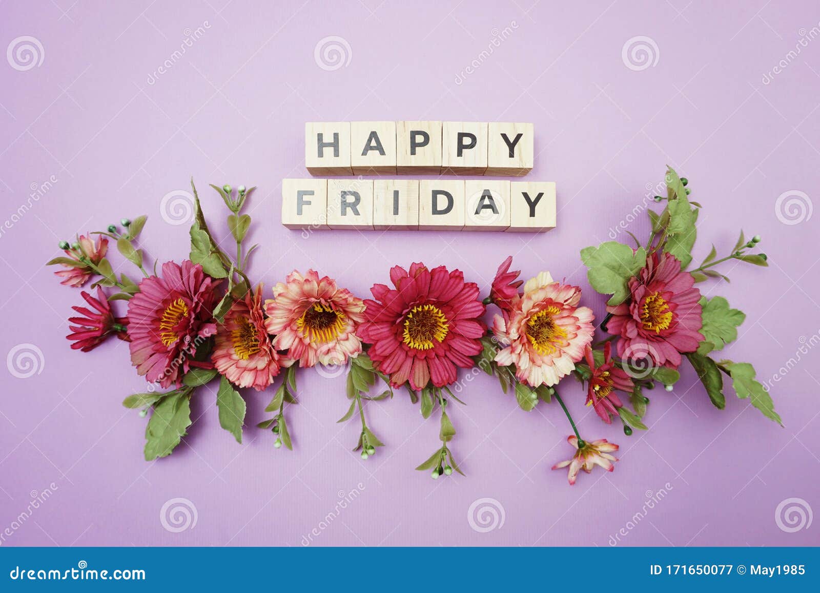 Happy Friday Alphabet Letters with Pink Flower Decoration on ...