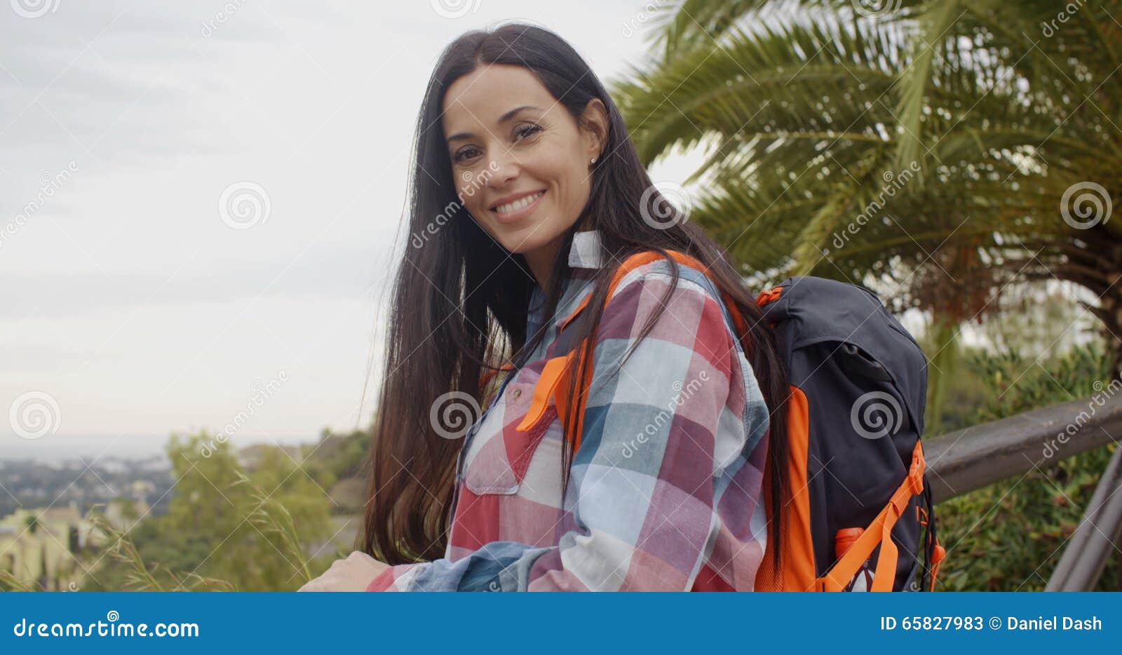 Happy Friendly Woman Wearing a Backpack Stock Image - Image of girl ...