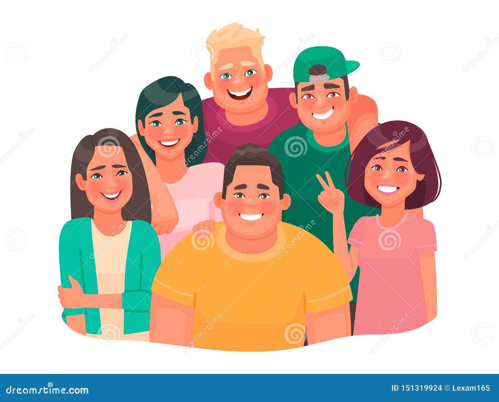 Happy Friends. a Group of Guys and Girls Hugging Together. the Concept of  Friendship. Portrait of Smiling Young People Stock Illustration -  Illustration of cute, family: 151319924