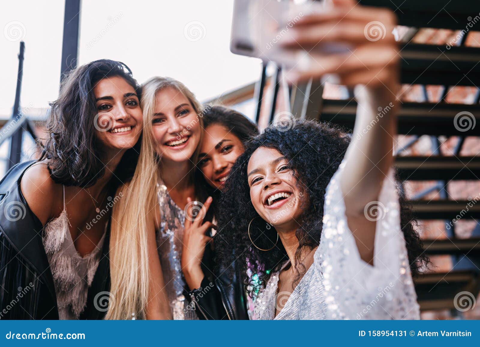 Happy Friends Looking at Smartphone Stock Image - Image of holding ...
