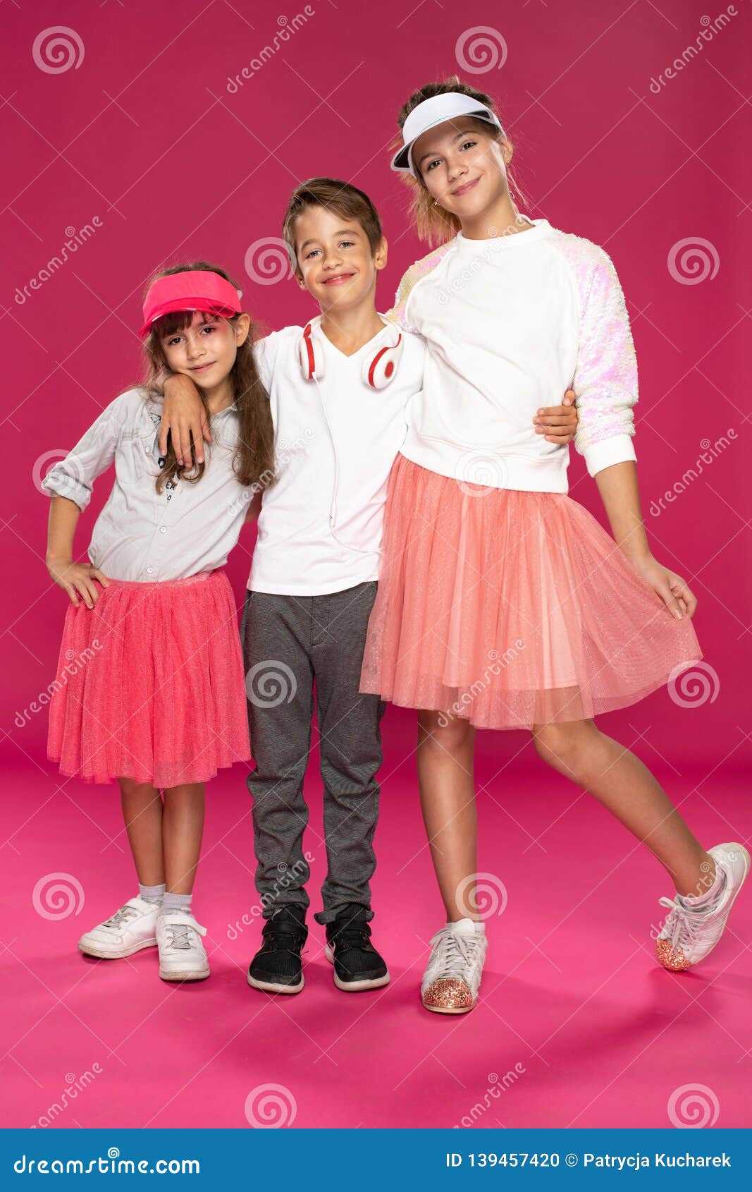 Happy Friends Over Pink Background Stock Photo Image of background