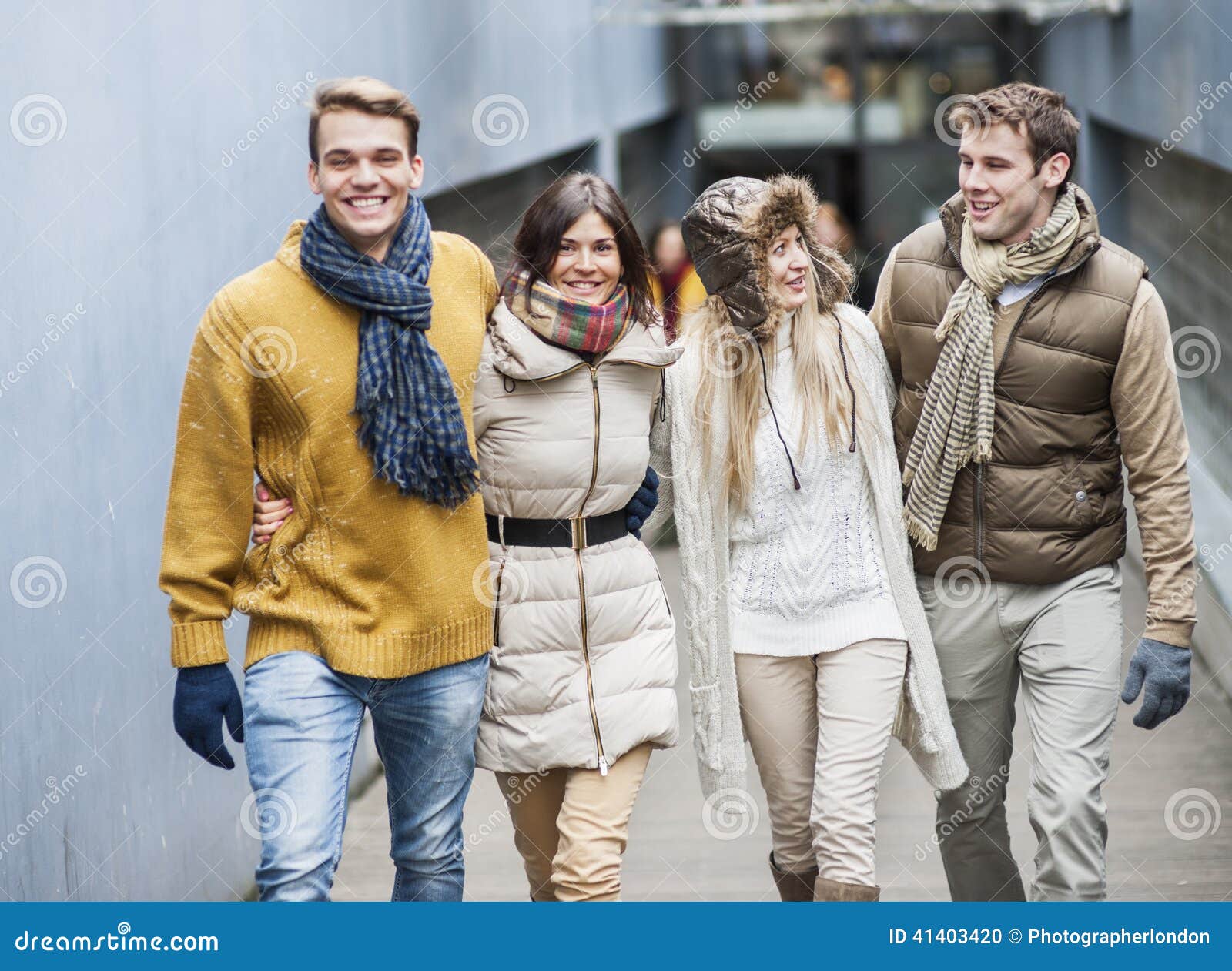 Happy Friends Walking Together in Lane Stock Photo - Image of lifestyle ...