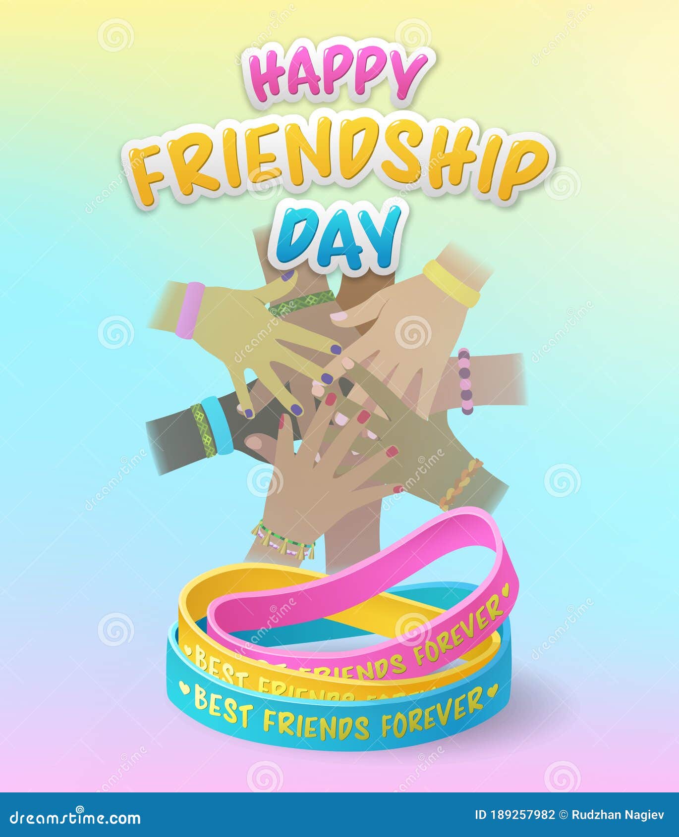 Hand With Love Tattoo And Colorful Friendship Bracelets Stock Clipart, Royalty-Free