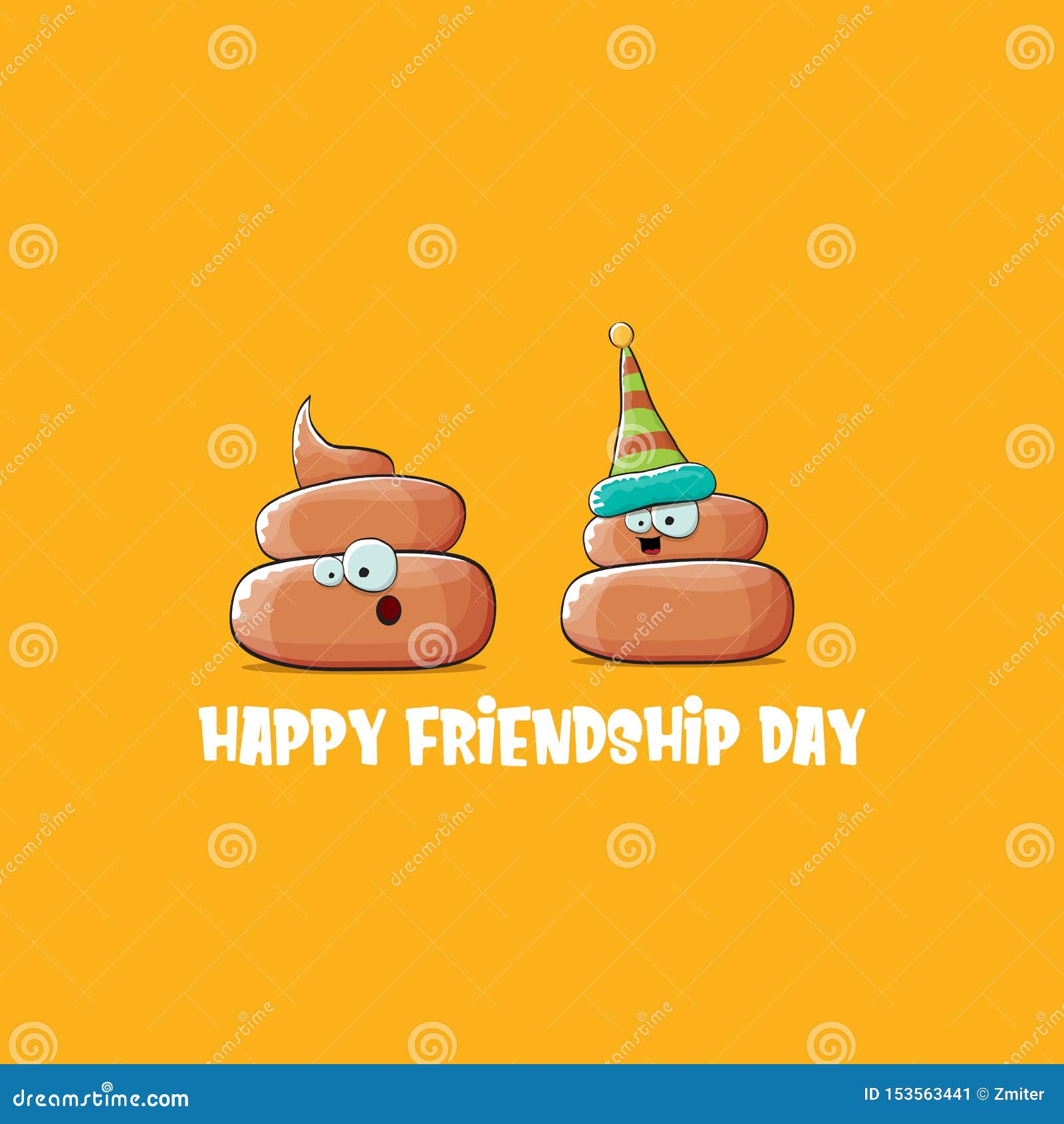 Happy Friendship Day Greeting Card with Vector Funny Cartoon Poo Friends  Characters Isolated on Orange Background. Best Stock Vector - Illustration  of design, forever: 153563441