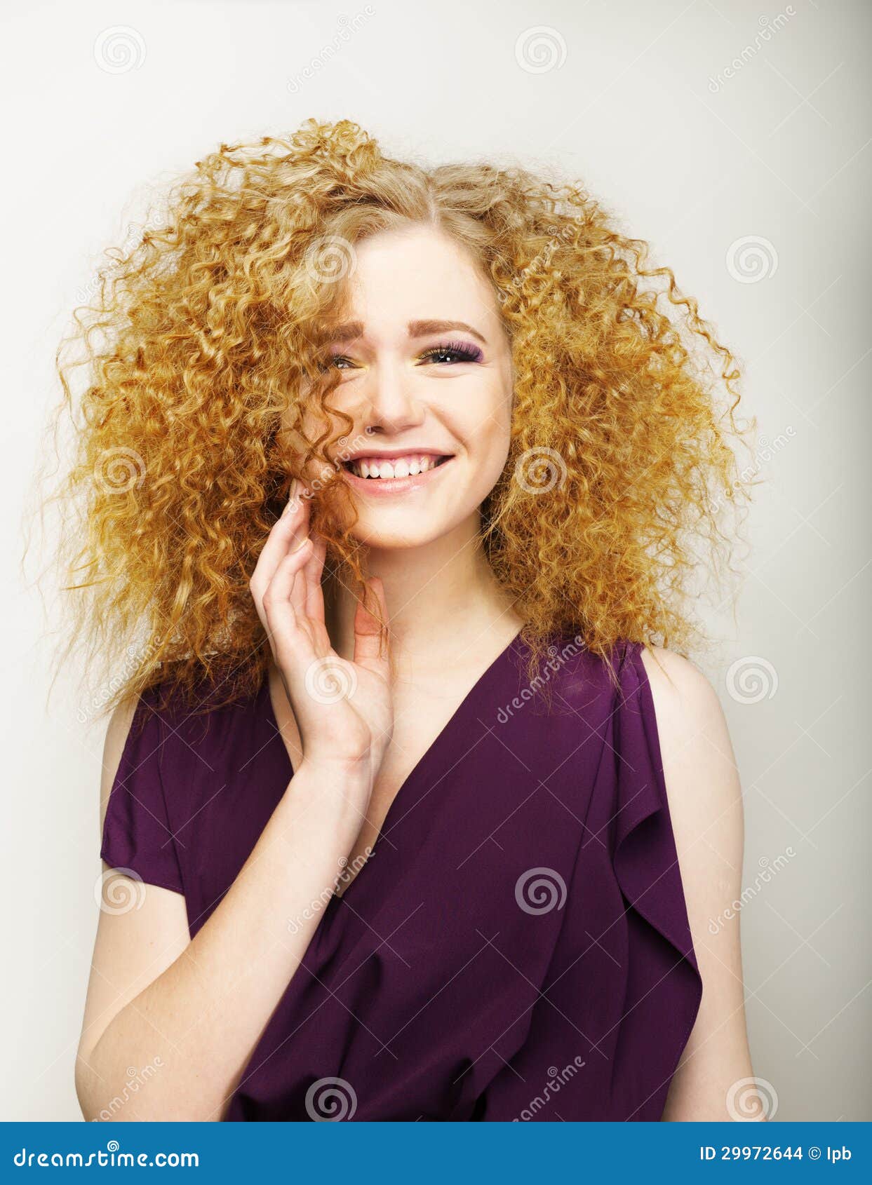 pleasure. happy face of frizzy redhead woman. joy