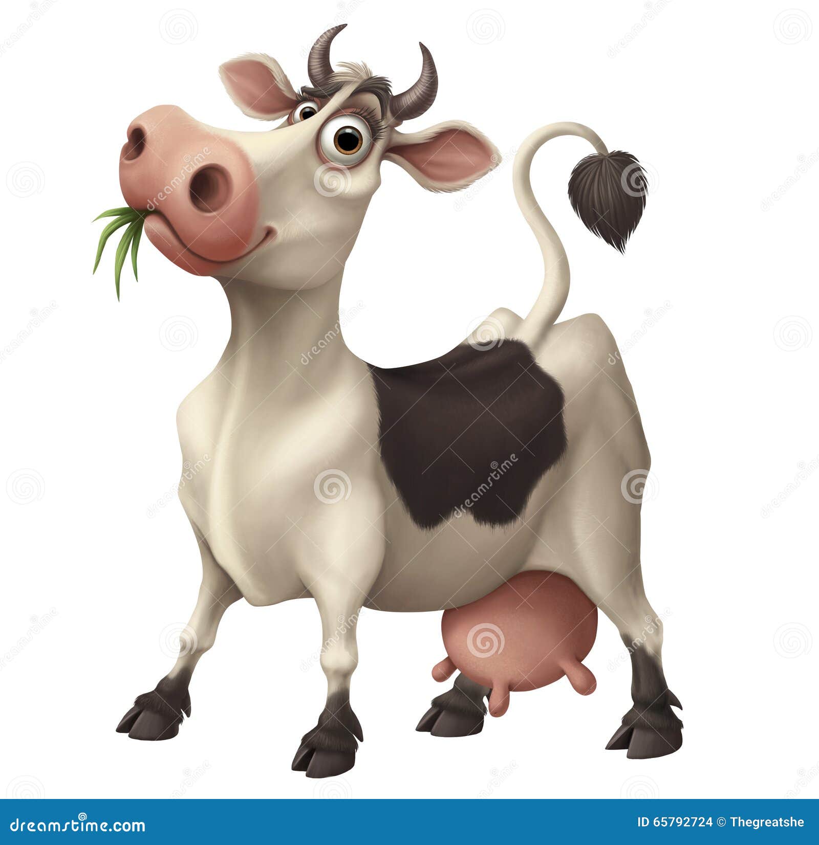 Happy Funny Cartoon Cow Chewing Grass Stock Illustration ...