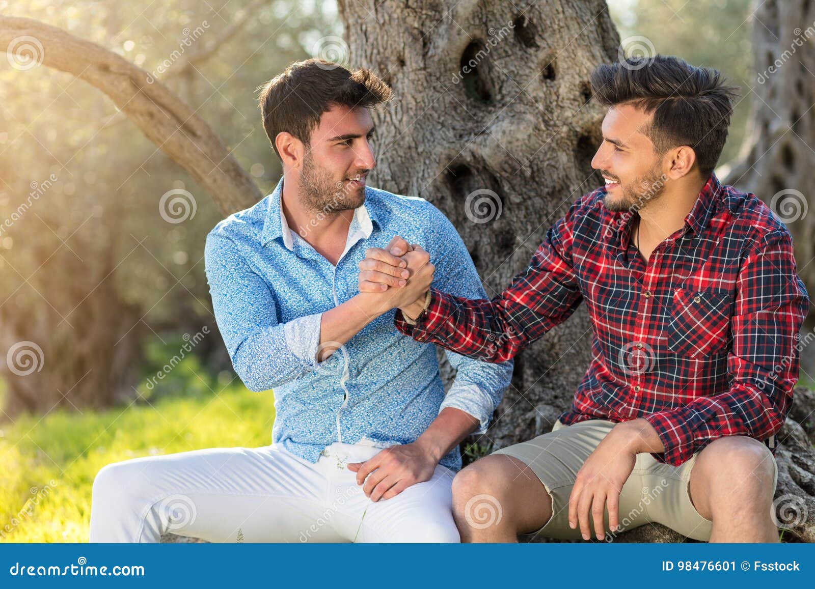 Happy Gay Couple Hugging In Park Stock Image Image Of Lgbt Liberty