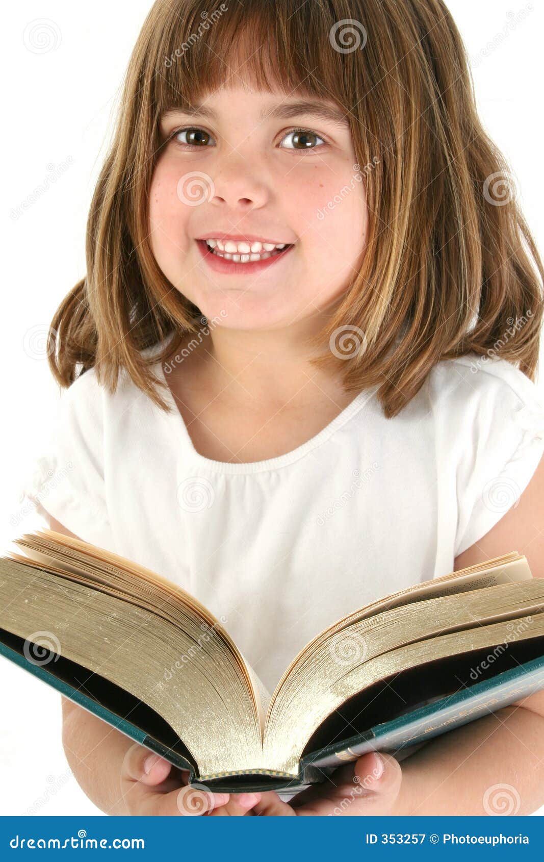 Happy Girl with Big Book stock image. Image of encyclopaedia 353257