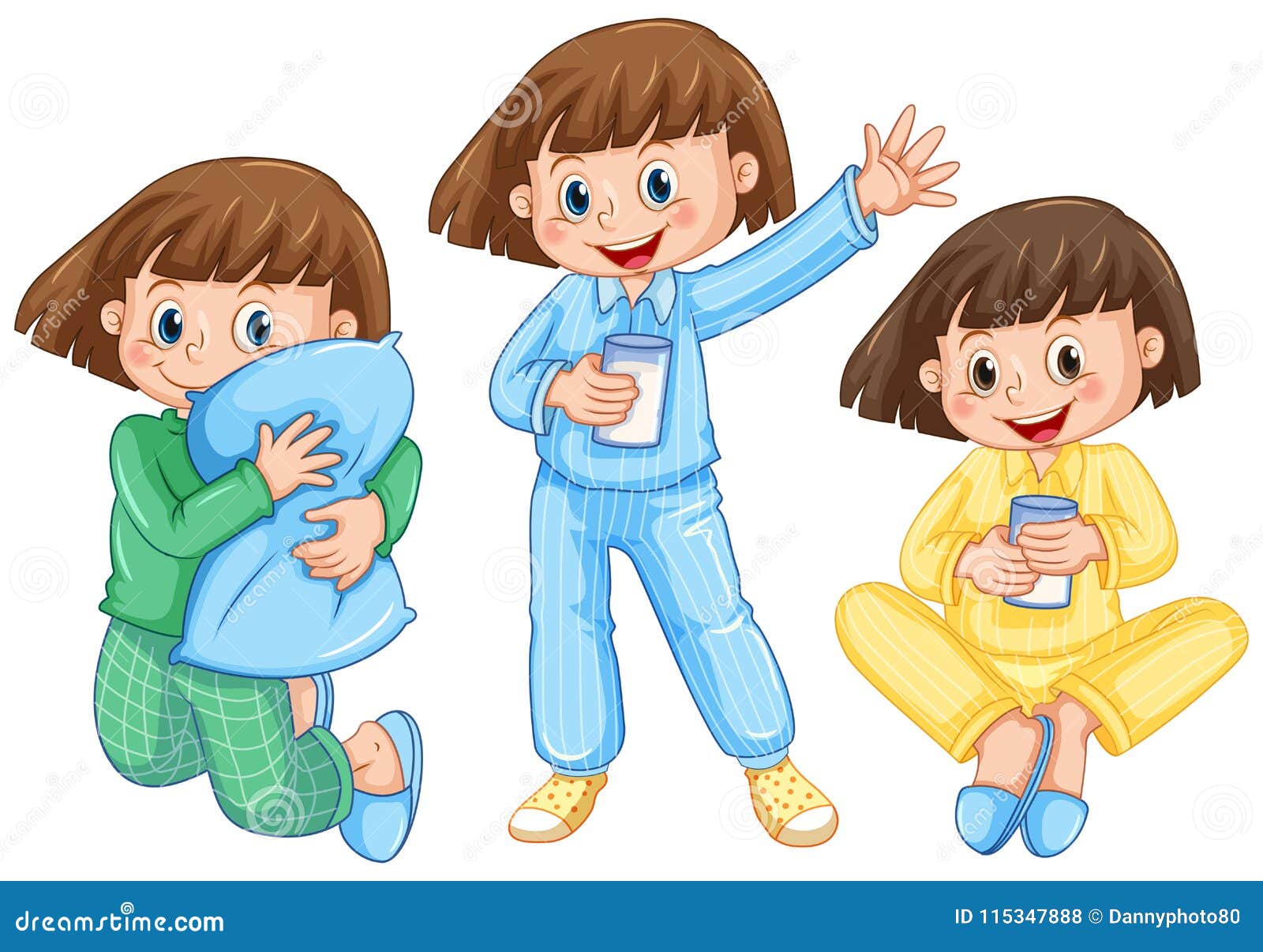 Happy Girl on Diffrent Pajamas Stock Vector - Illustration of isolated ...