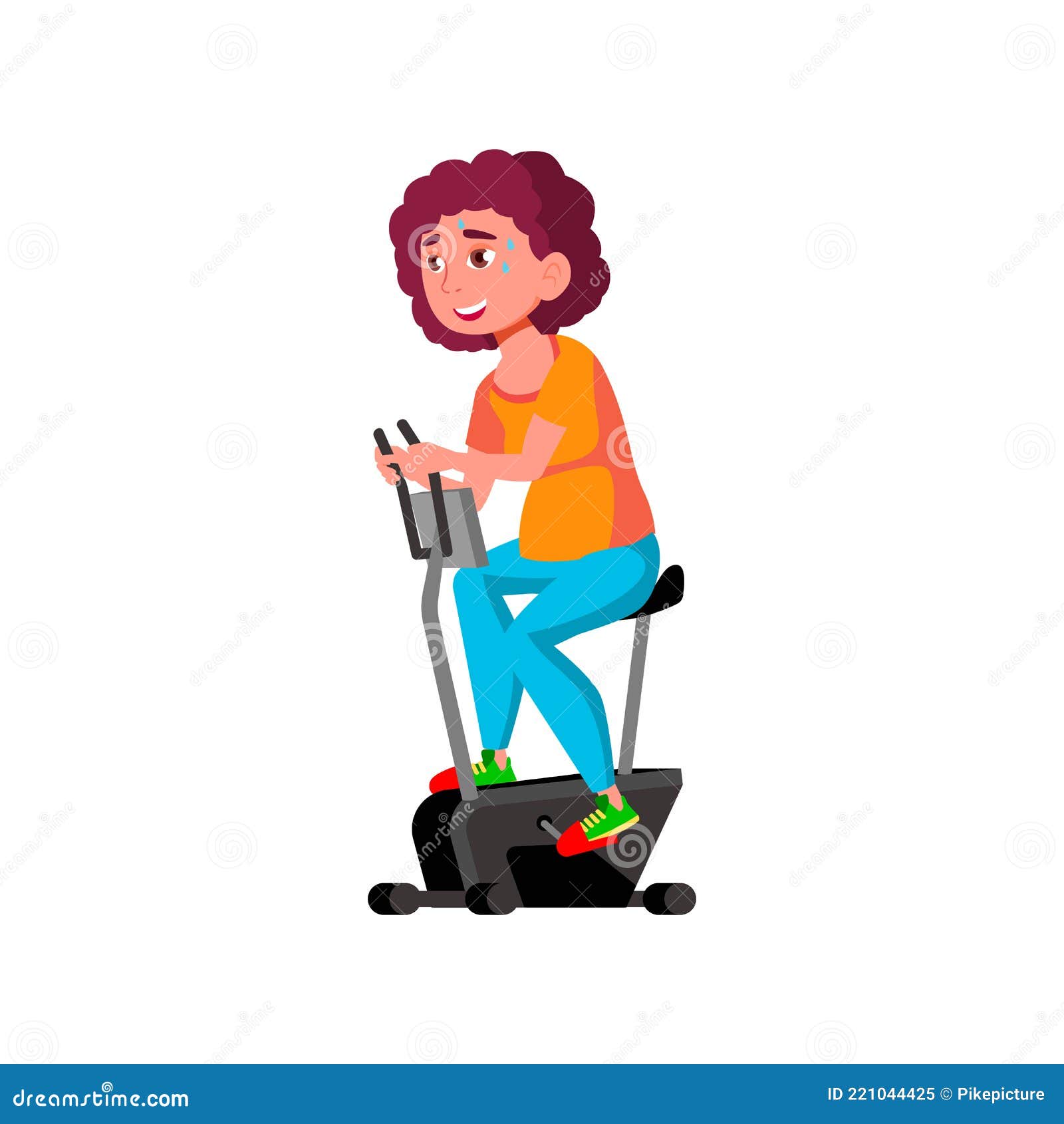 happy girl exercising on velo training apparatus in gym cartoon 