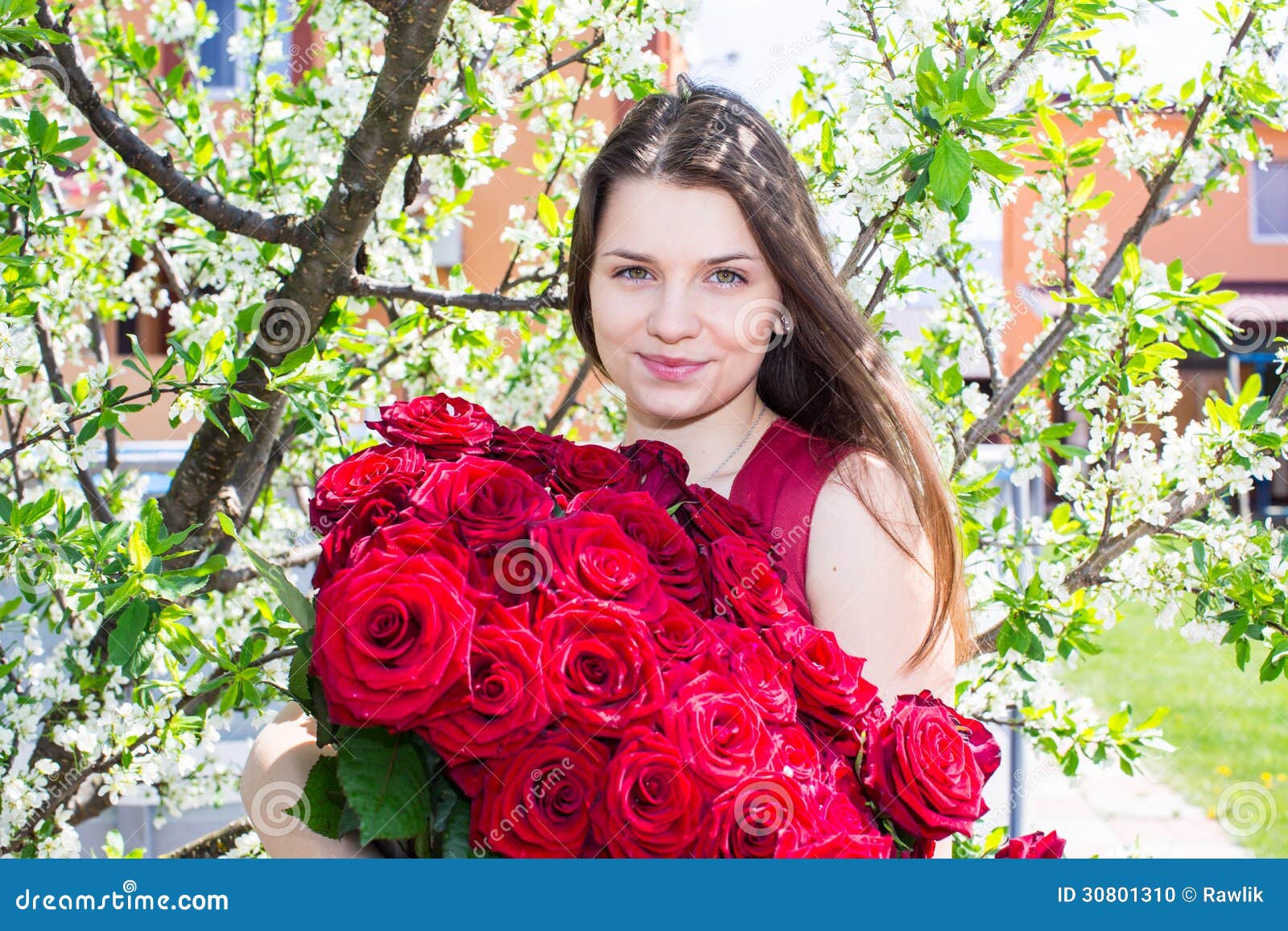 happy girl with flowers