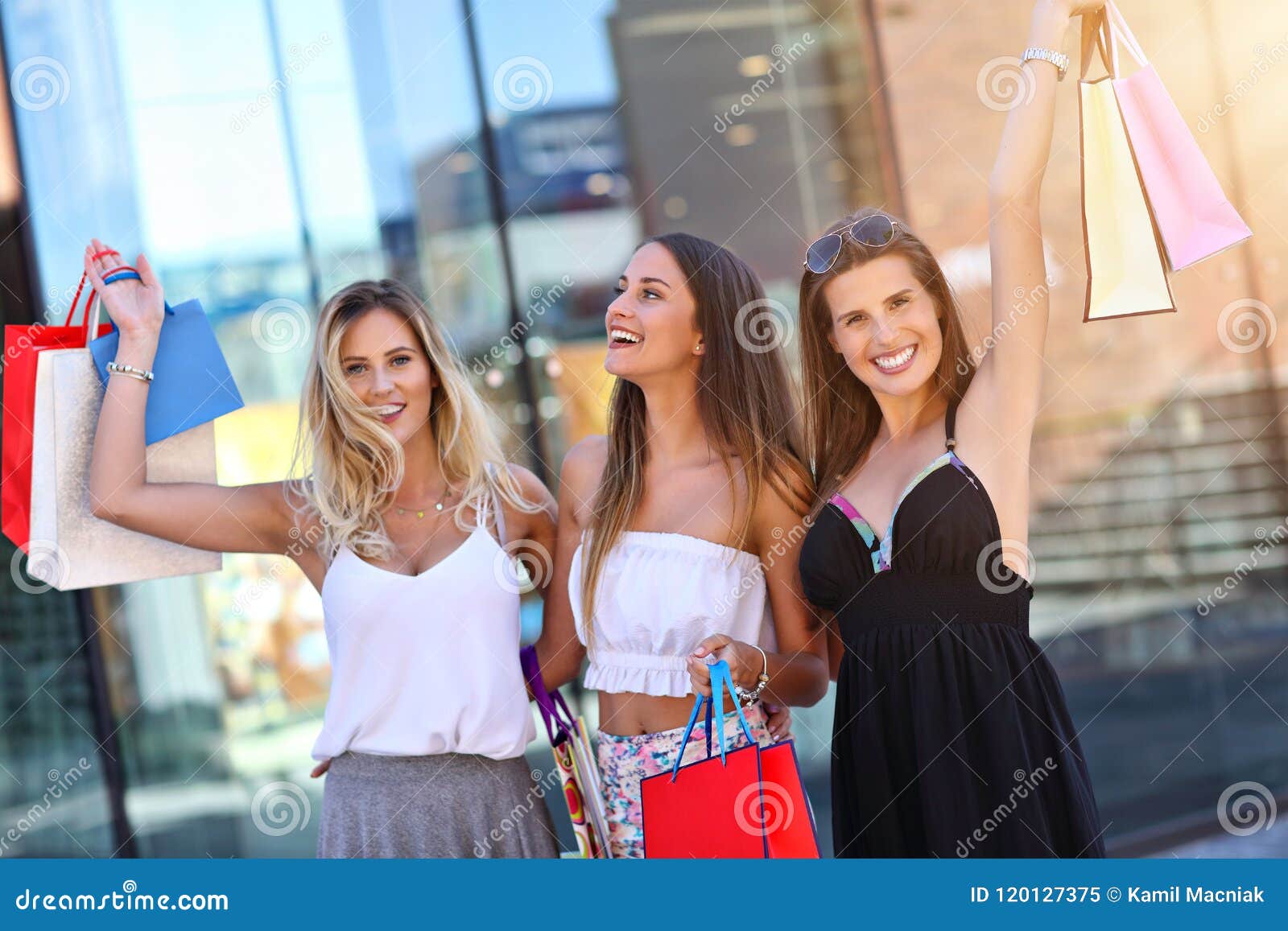 Happy Girl Friends Shopping in Mall Stock Image - Image of people, bags ...