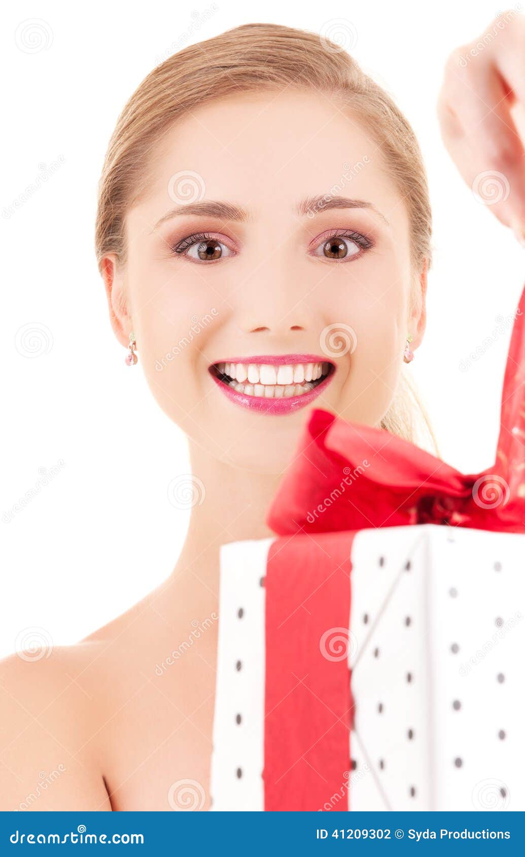 Happy girl with gift box stock photo. Image of female 41209302