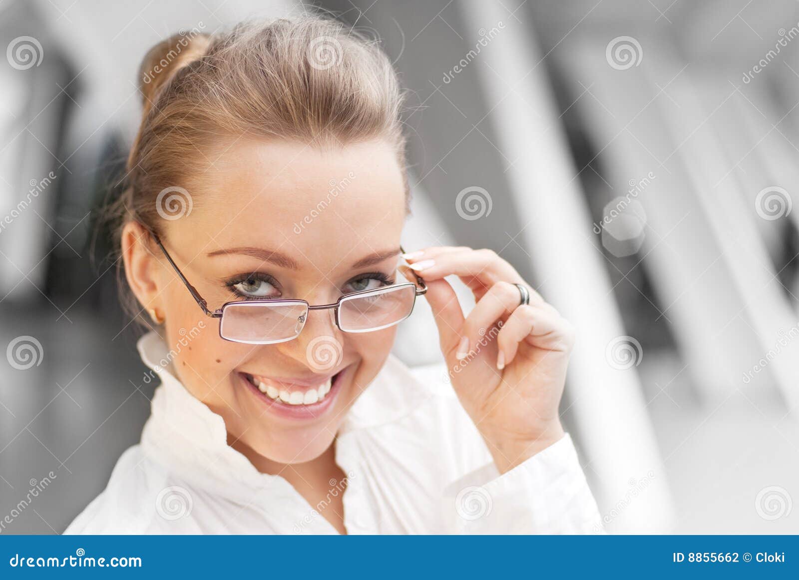 Happy girl with glasses stock photo. Image of background 8855662