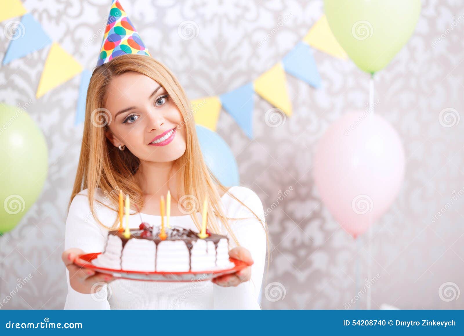 Happy Girl and Her Birthday Cake Stock Photo - Image of celebrate ...