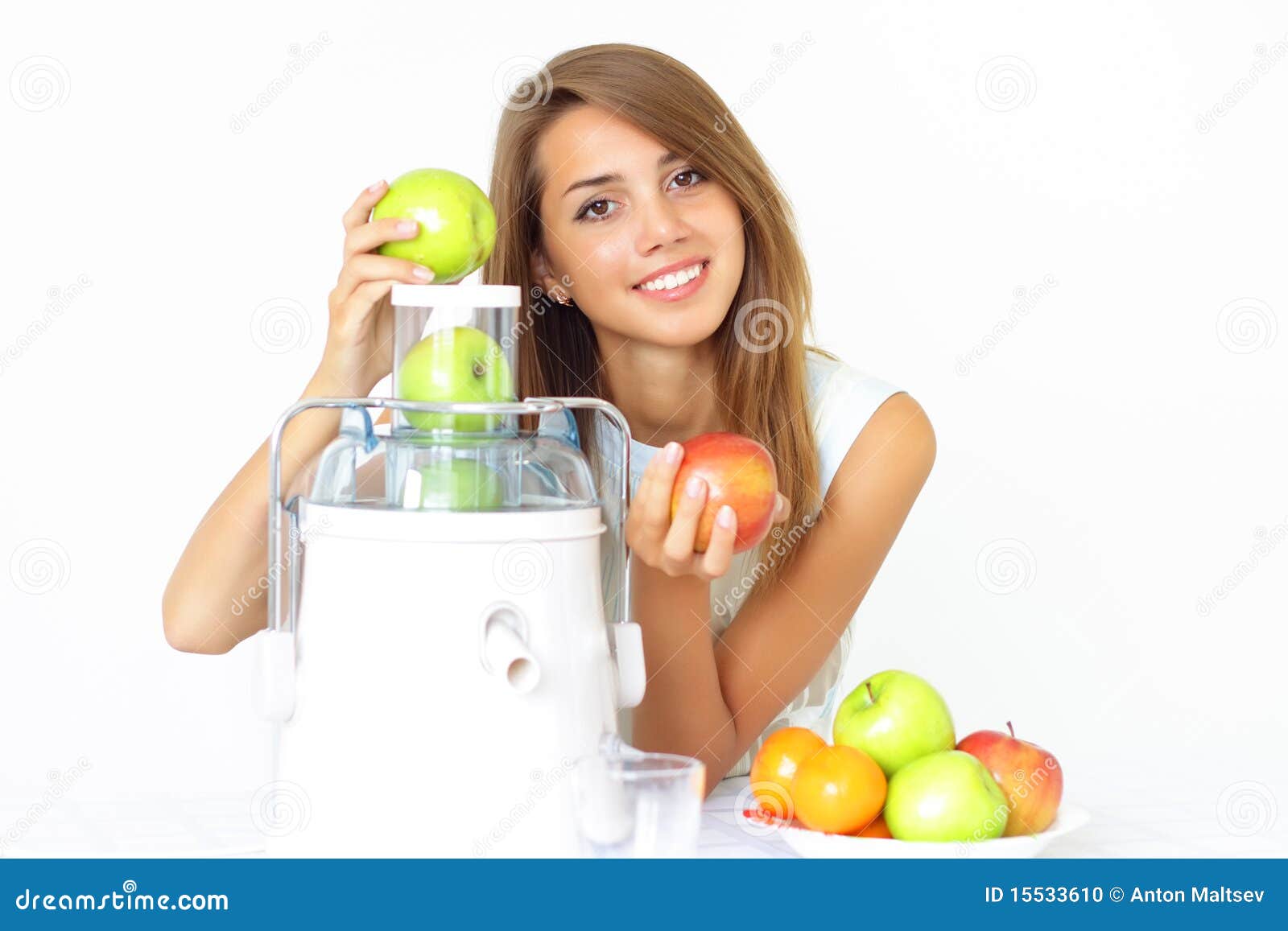 Happy girl about juicer stock photo. Image of smiley 15533610