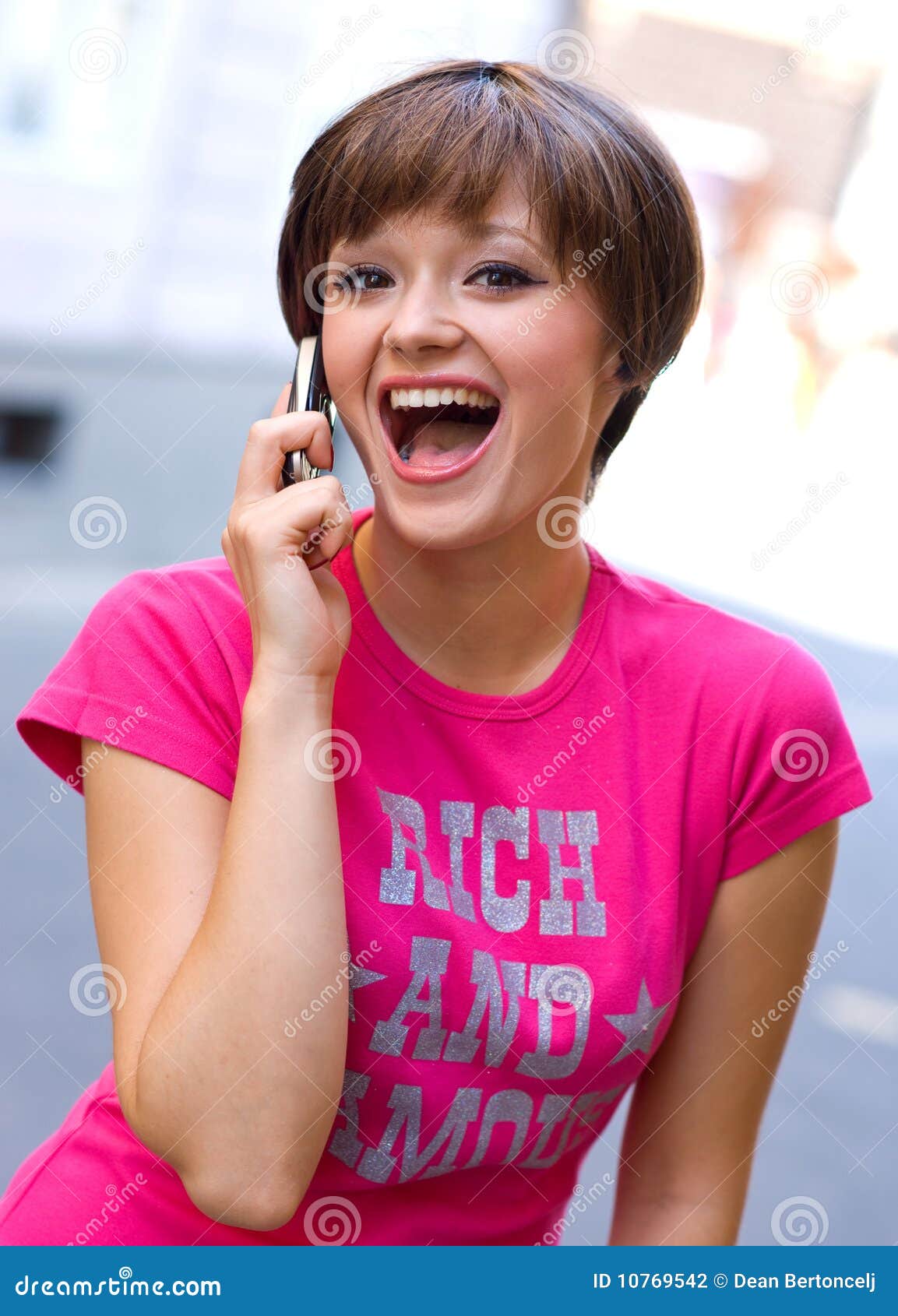 Happy Girl with Mobile Phone Stock Photo Image of teen, happy 10769542