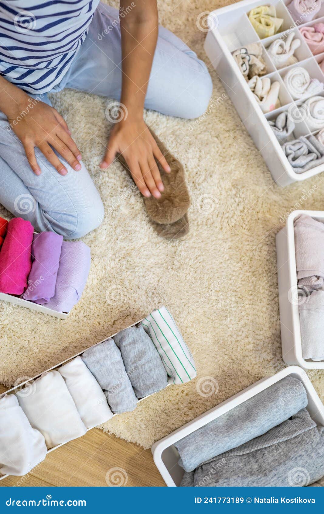 Happy Girl Neatly Roll Folded Underwear and Socks in Plastic Container Box  Marie Kondo Method Stock Image - Image of organizer, home: 241773189