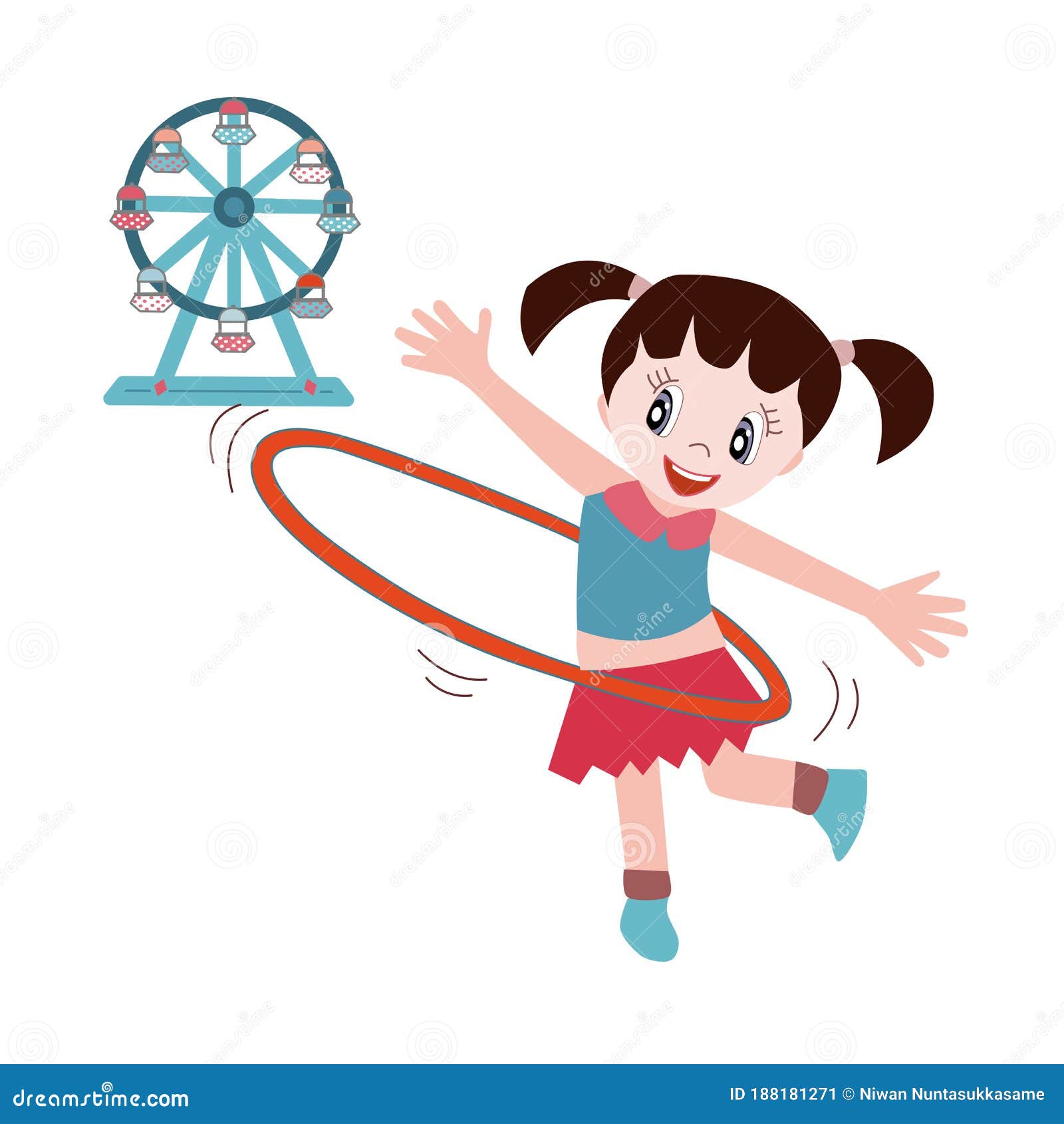 a happy girl play hula hoop in playgroud