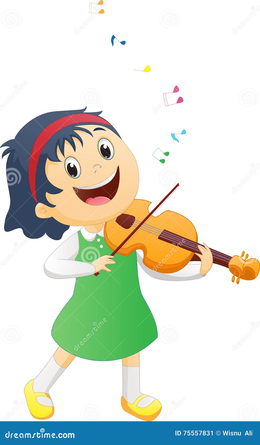 Happy girl playing violin stock vector. Illustration of people 75557831
