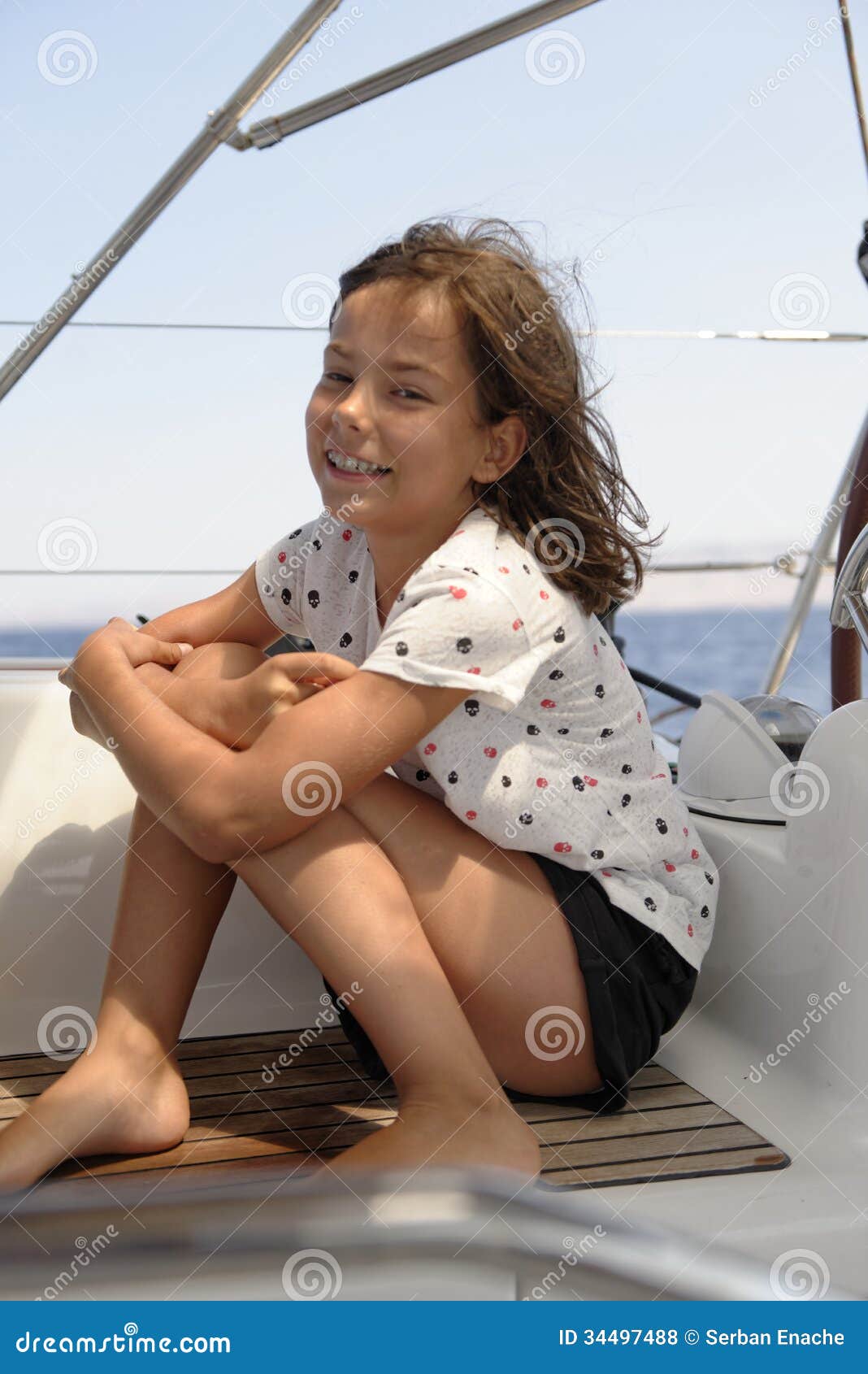 Happy girl on sailing boat stock photo. Image of sailboat 