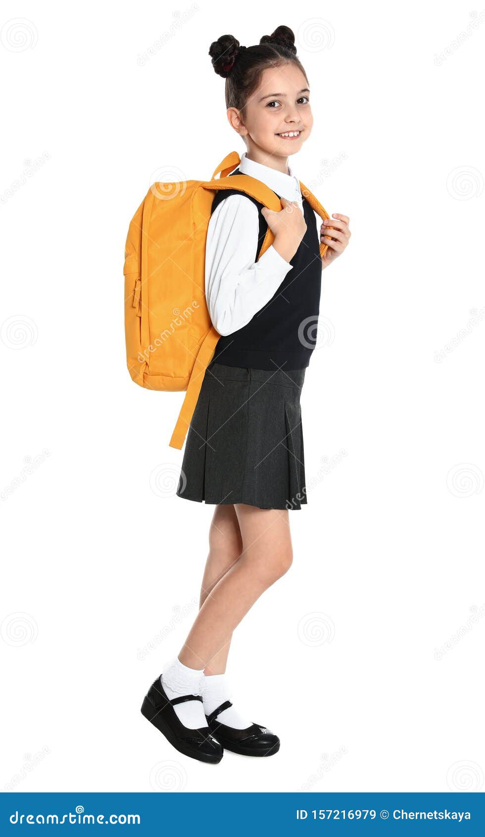 Happy Girl in School Uniform on Background Stock Image Image of color