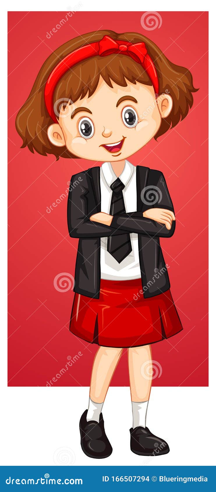 Happy Girl in School Uniform Stock Vector - Illustration of youth ...