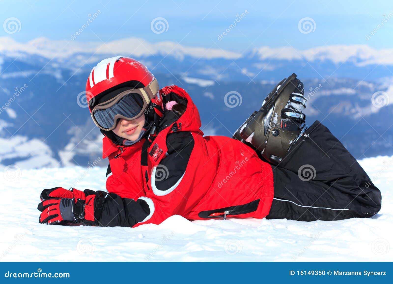 Happy girl in ski helmet stock photo. Image of outside - 16149350