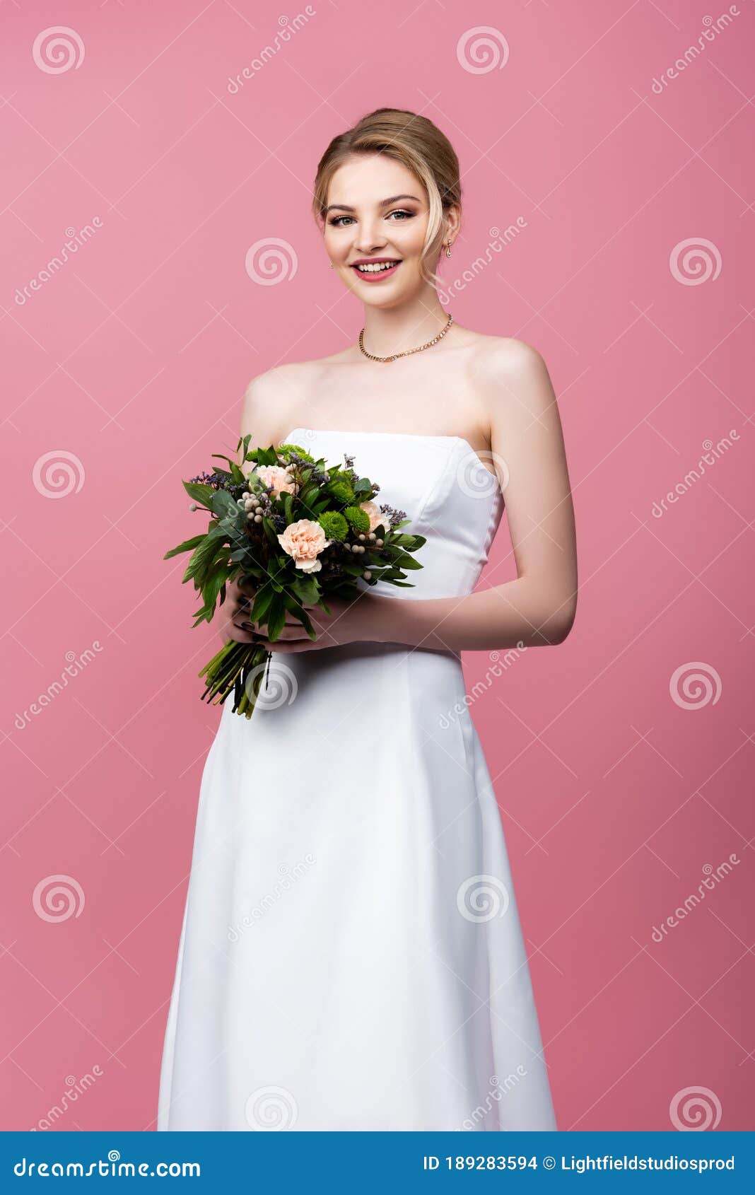 Happy Girl in White Wedding Dress Stock Photo - Image of fashion ...