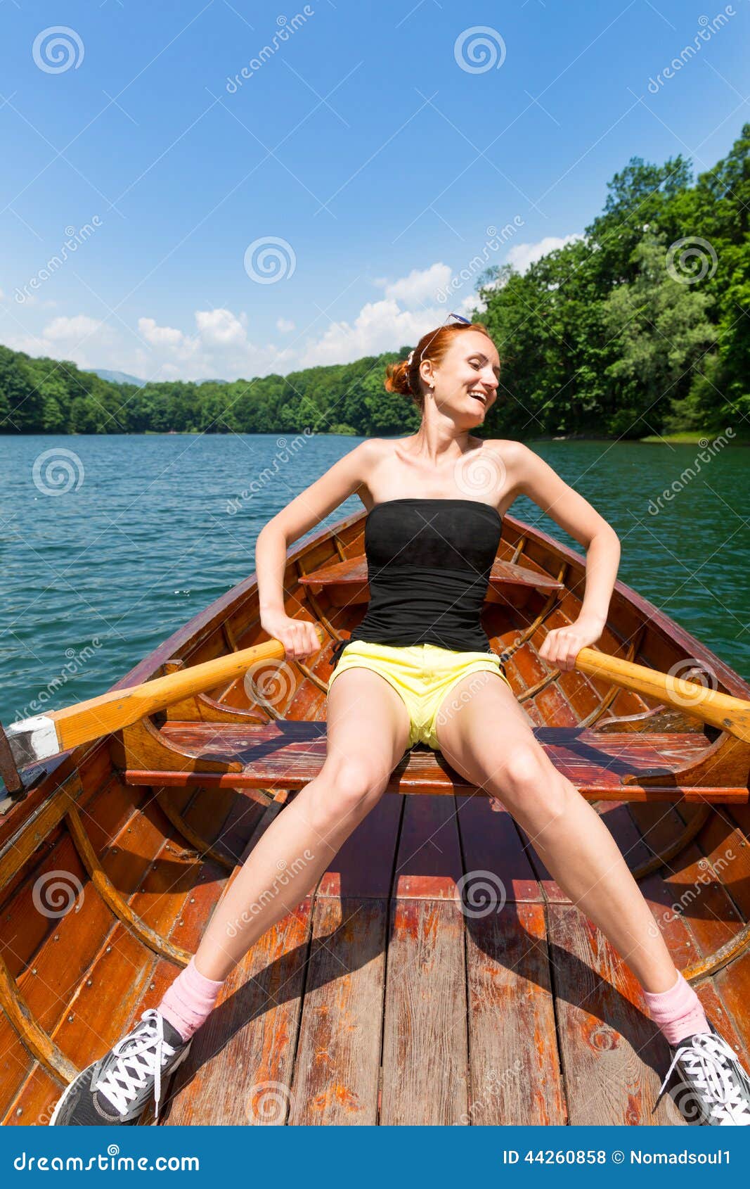 Happy Girl In Wooden Boat Stock Photo - Image: 44260858