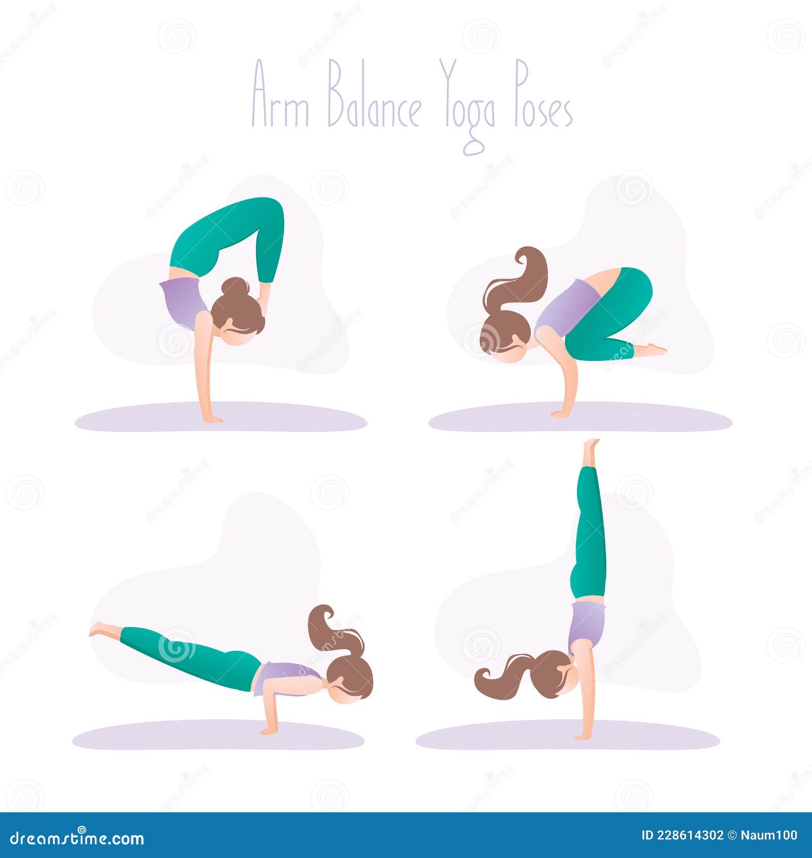 Happy Girl in Yoga Position. Set of Arm Balance Asana Poses in Hatha ...