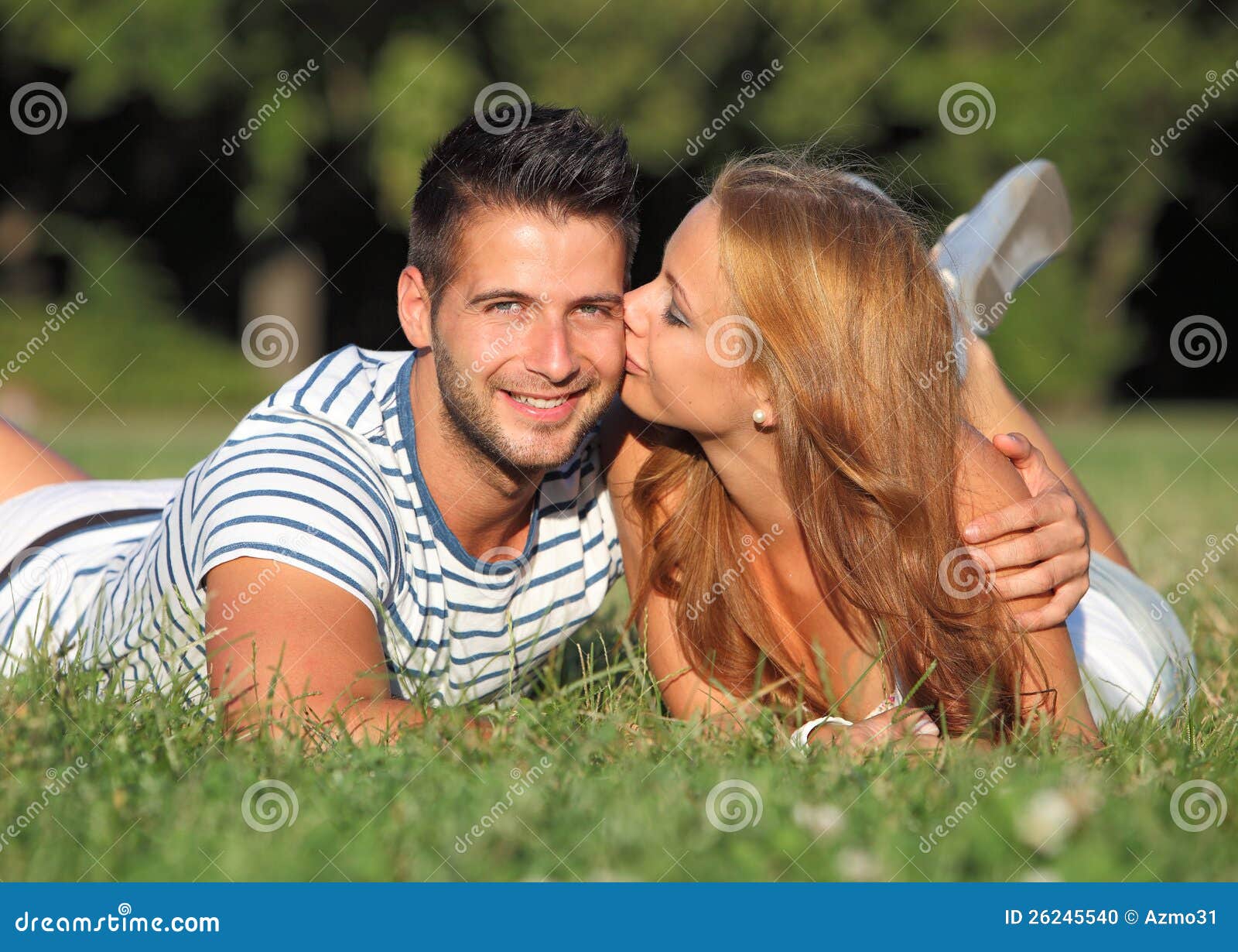 Happy Girlfriend Kissing Her Friend Outdoor Stock Photo Image Of