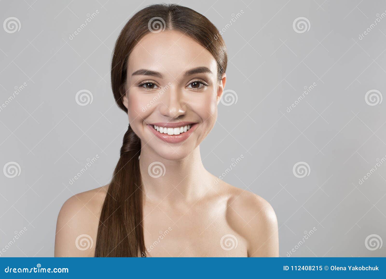 Optimistic Young Woman is Standing with Wide Smile Stock Image - Image of  nude, naked: 112408215