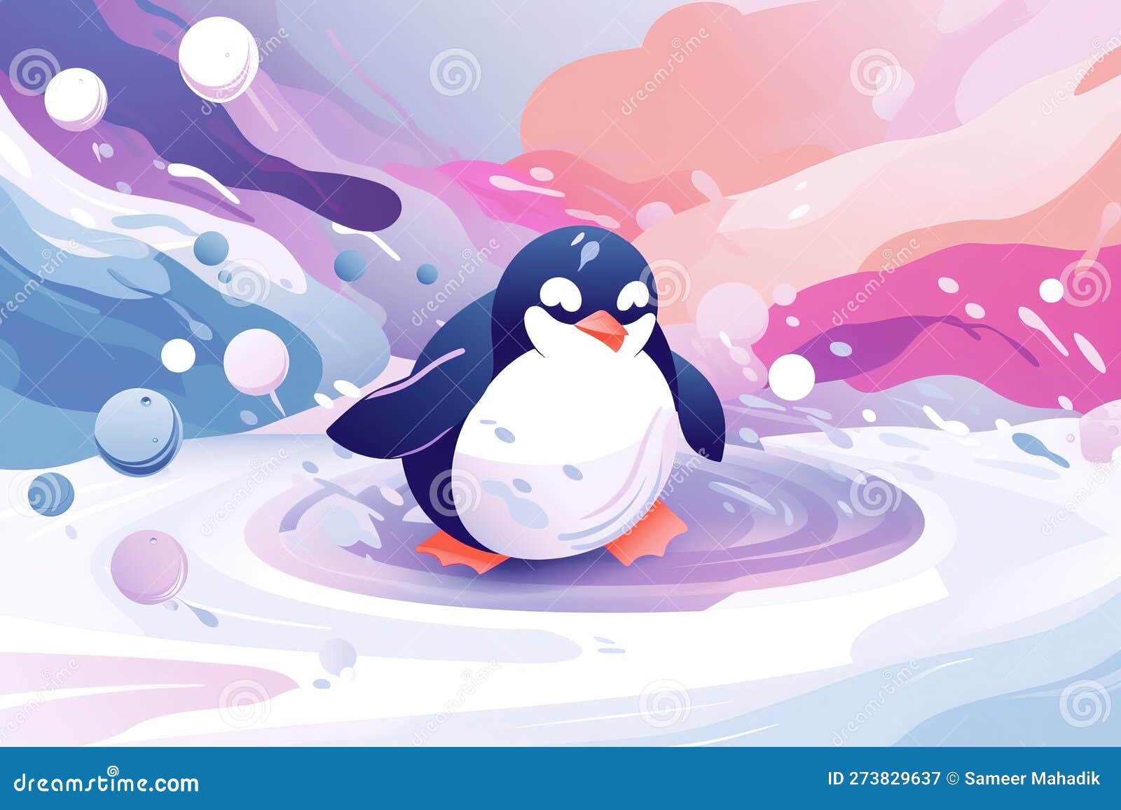 A Happy - Go - Lucky Penguin Sliding on the Ice. Generative AI Stock