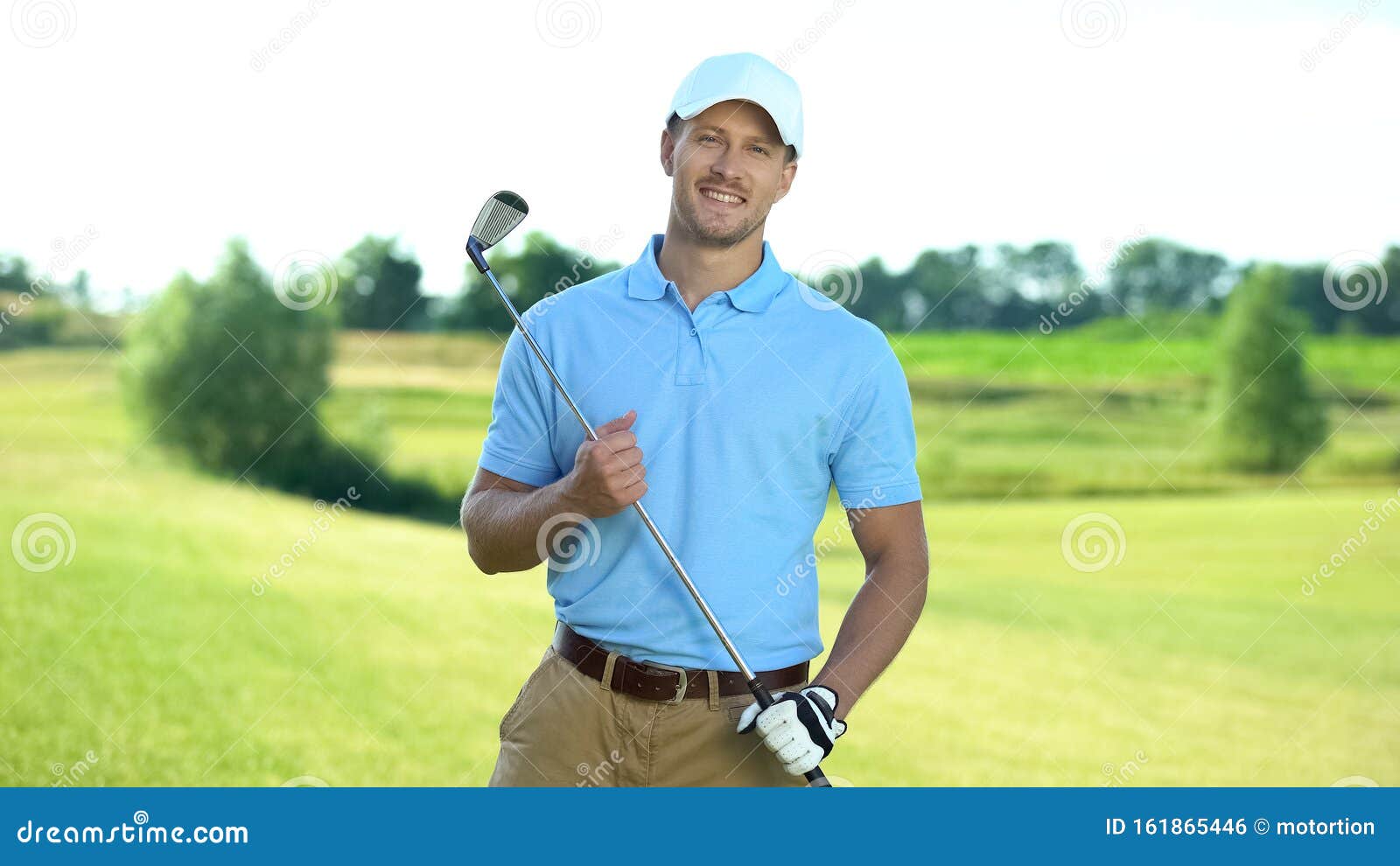 Happy Golf Player with Club Smiling on Camera, Luxury Hobby and Sport ...