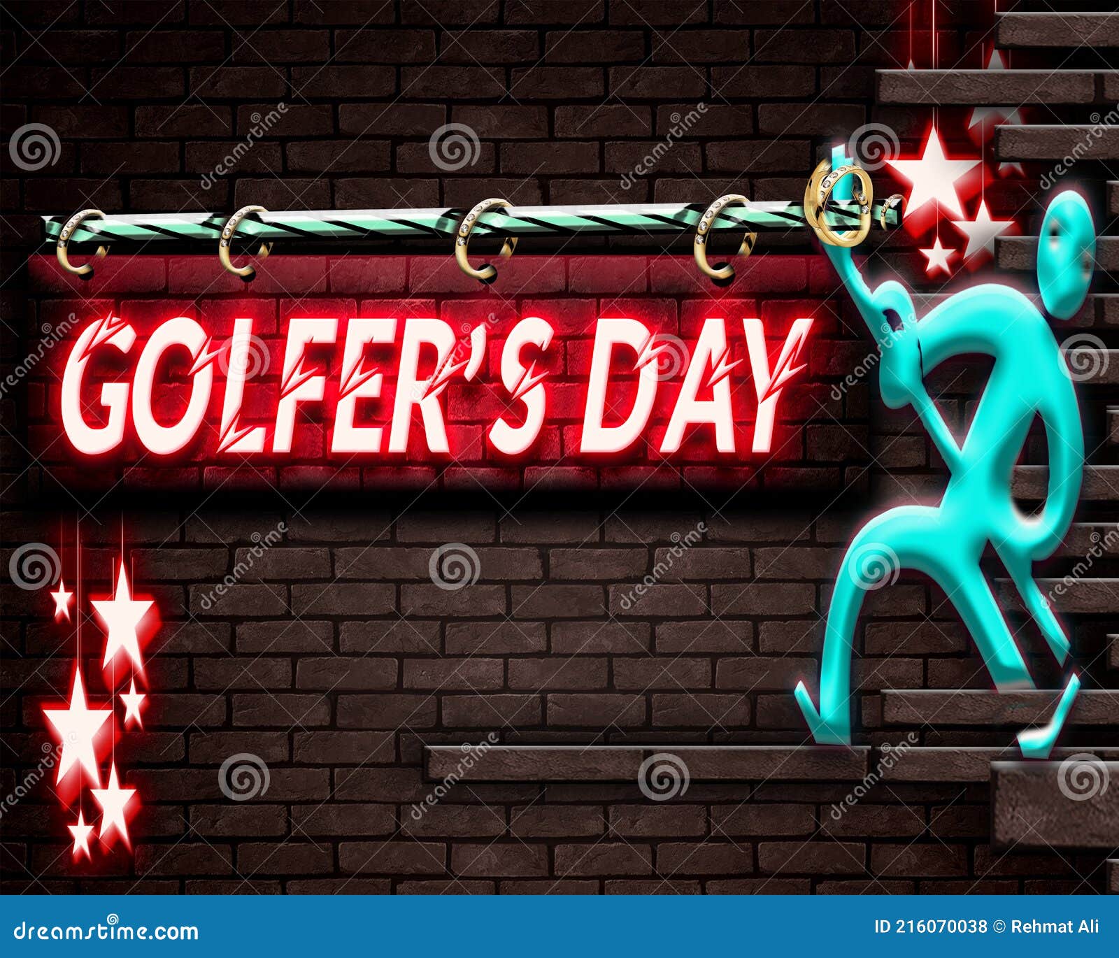 holiday golfer's day , neon text effect on bricks background