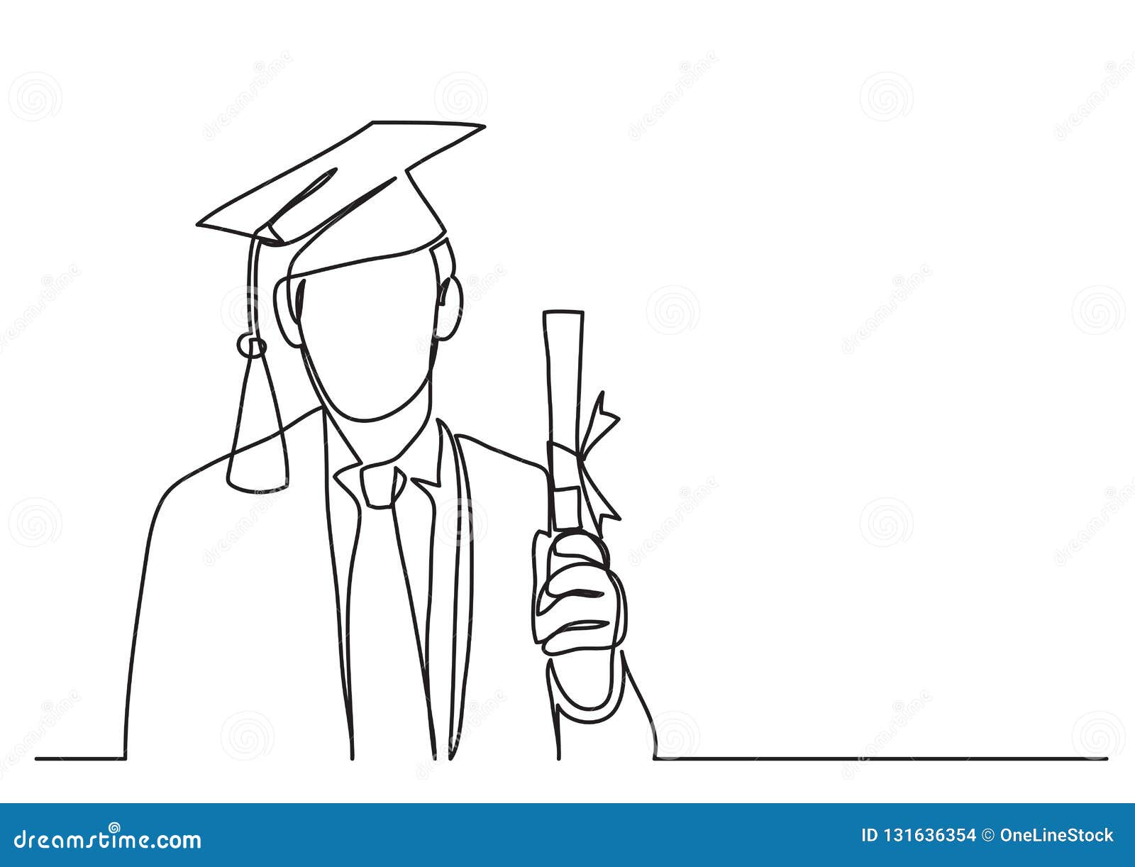 Happy Graduate With Diploma Continuous Line Drawing Stock Vector