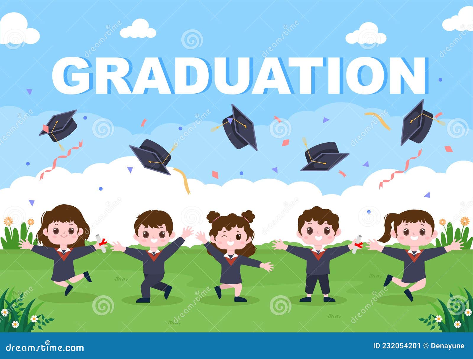 happy graduation day of students celebrating background   wearing academic dress, graduate cap and diploma
