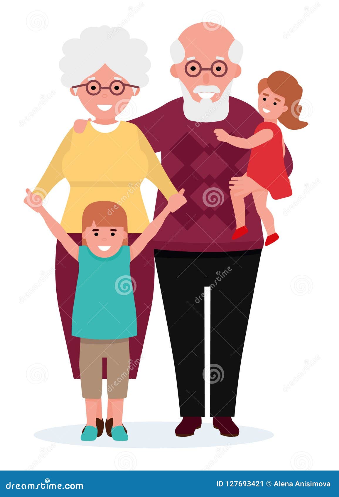 Happy Grandma and Grandpa with Granddaughter. Family Portrait. Vector  Cartoon Flat Illustration. Isolated on White Stock Vector - Illustration of  grandparent, little: 127693421