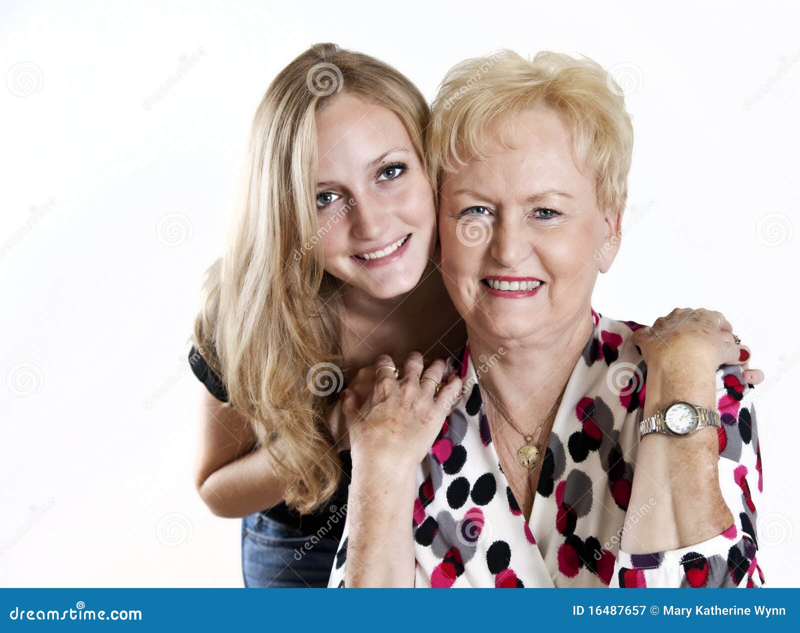 happy grandmother and granddaughter