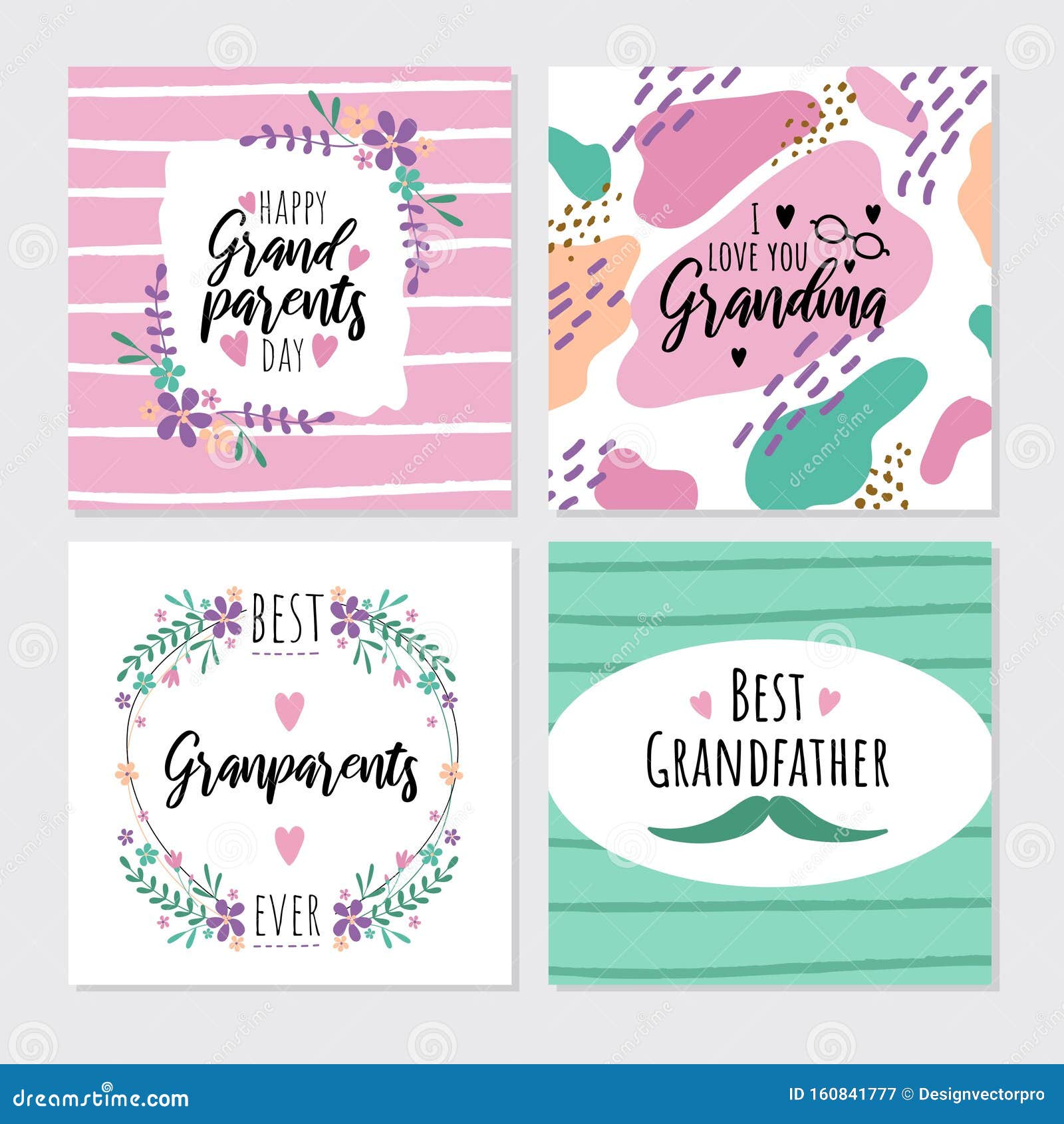 Download Happy Grandparents Day Greeting Cards Set Stock Vector Illustration Of Grand Celebration 160841777
