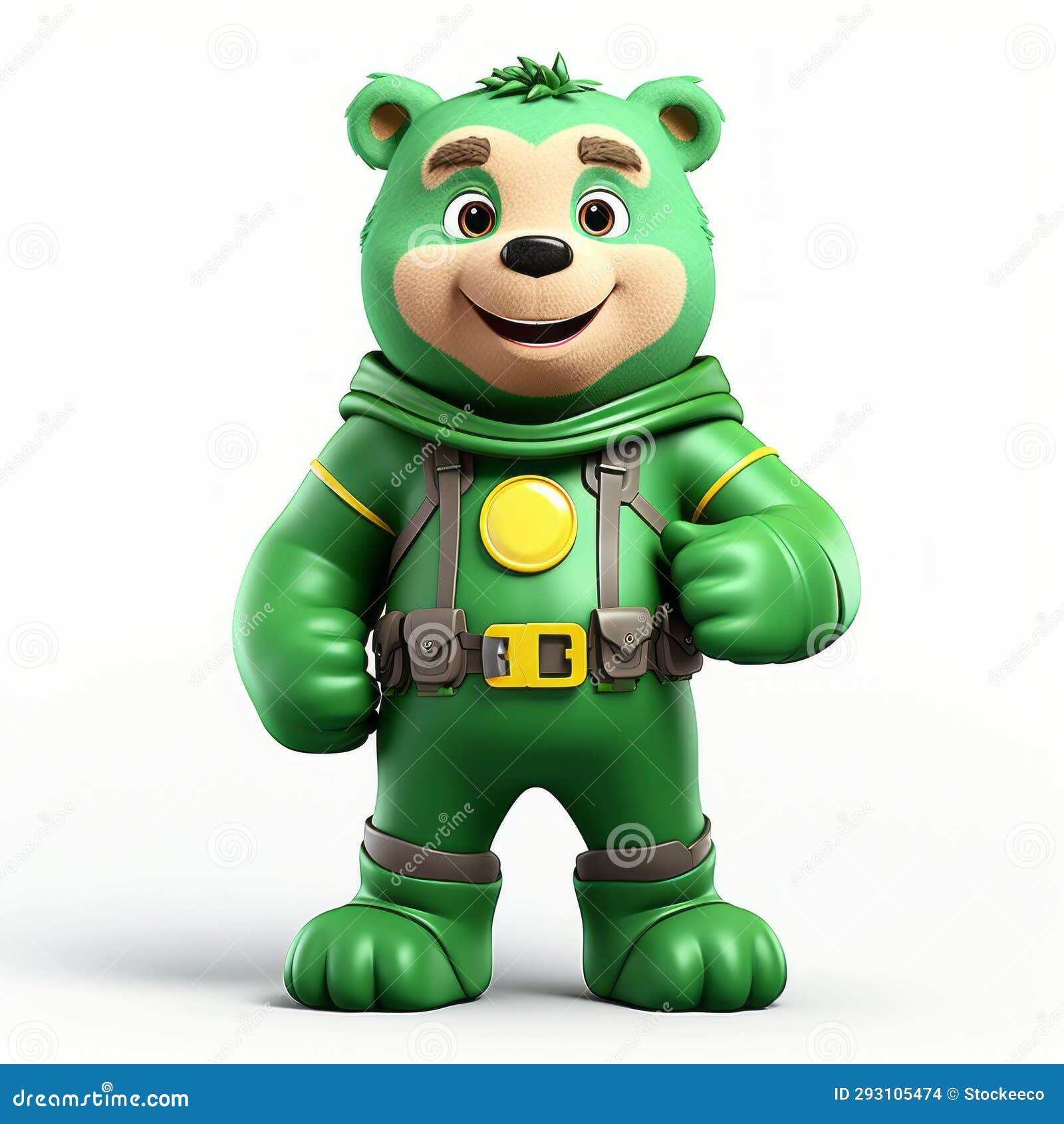 happy green bear: a charming superhero cartoon character