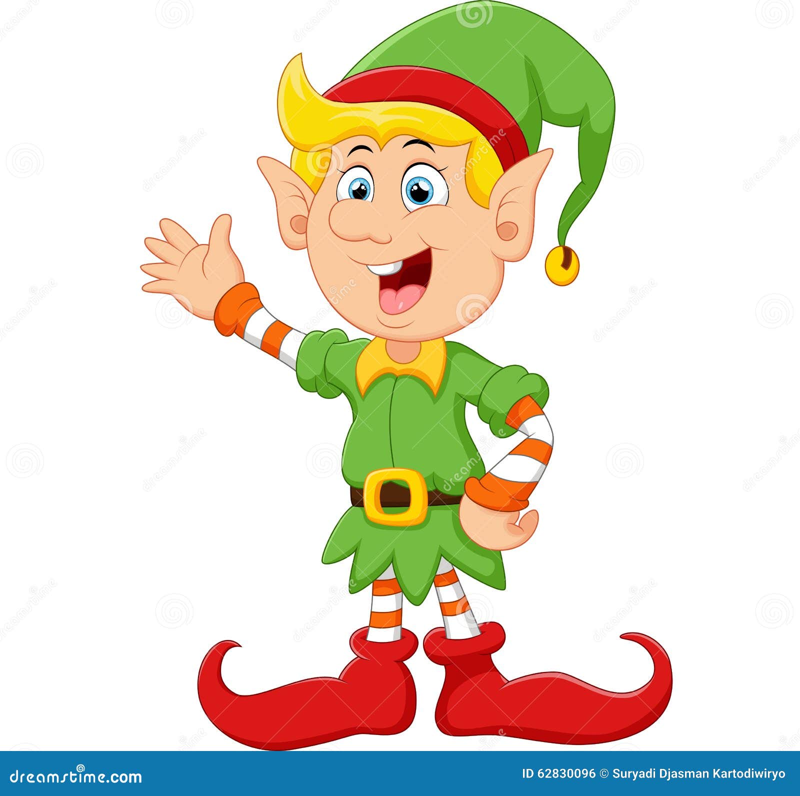 Happy green elf waving stock vector. Illustration of cute - 62830096
