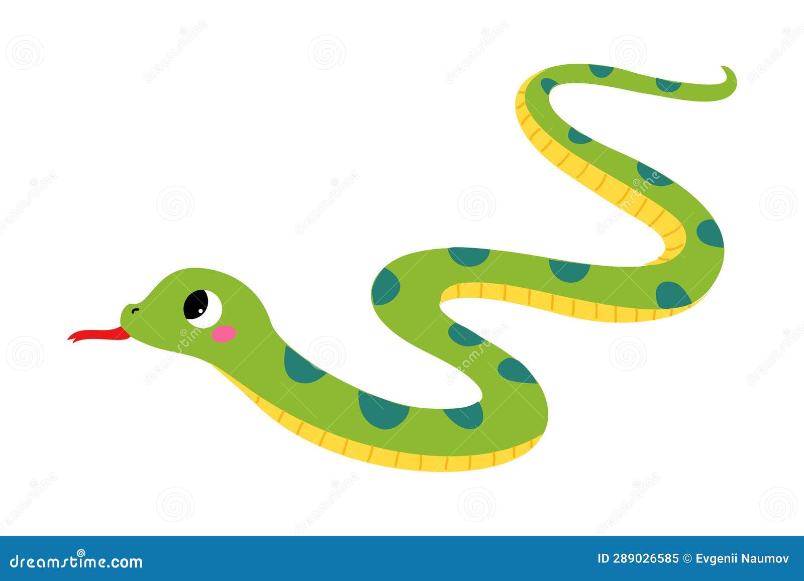 Happy Green Snake or Serpent Crawling Vector Illustration Stock