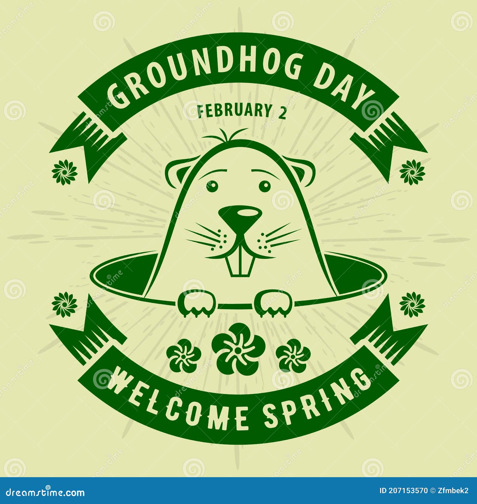 Happy Groundhog Day Card Design with Cute Groundhog. Vector