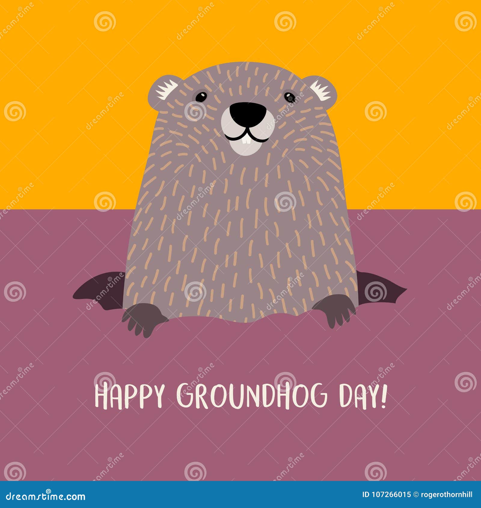 happy groundhog day groundhog emerging from his burrow.